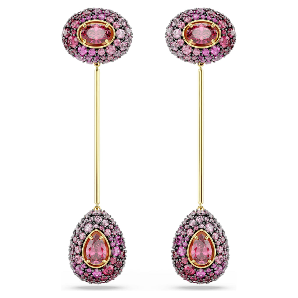Swarovski Sublima drop earrings Pear cut, Red, 18K gold finish
