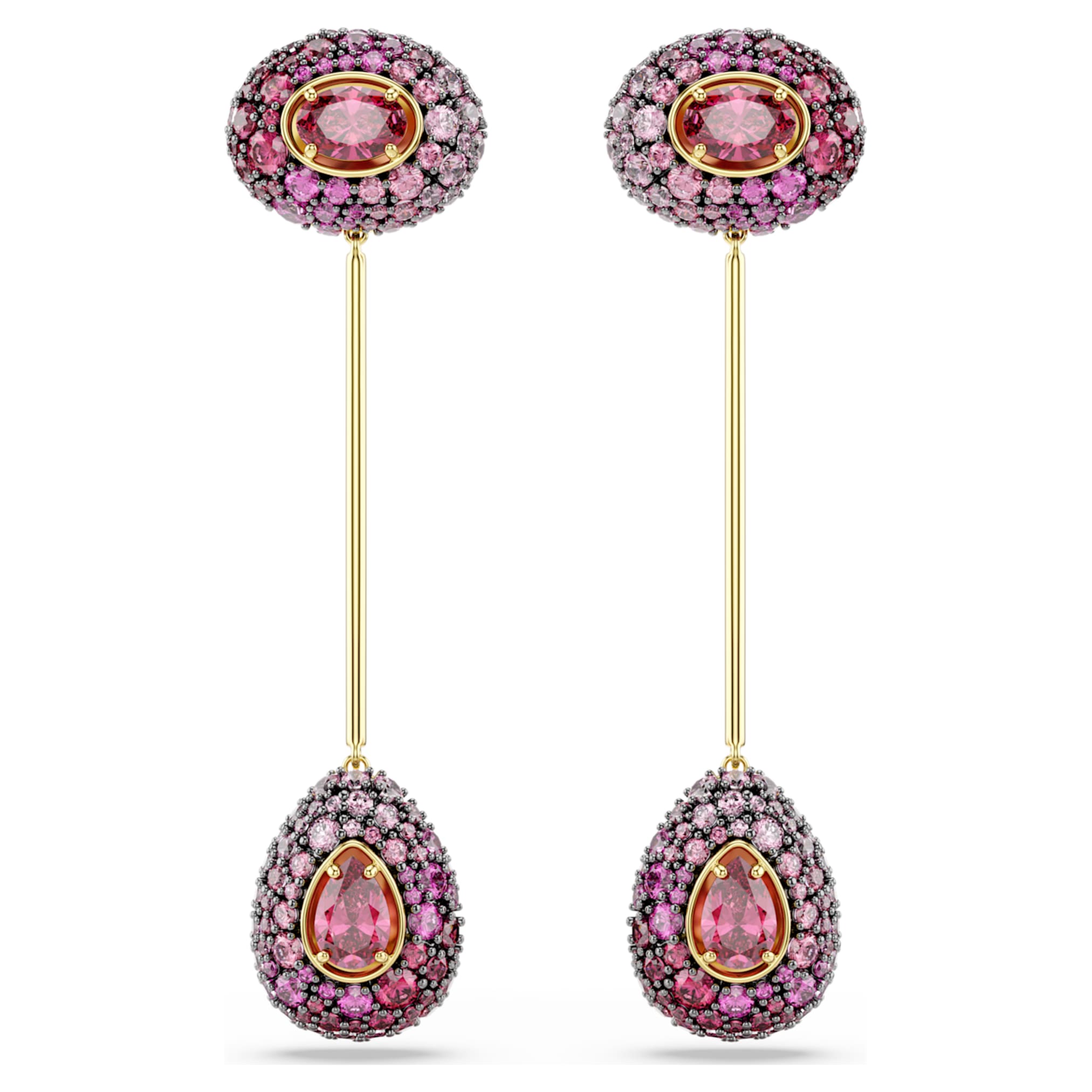 Swarovski Sublima drop earrings Pear cut, Red, 18K gold finish