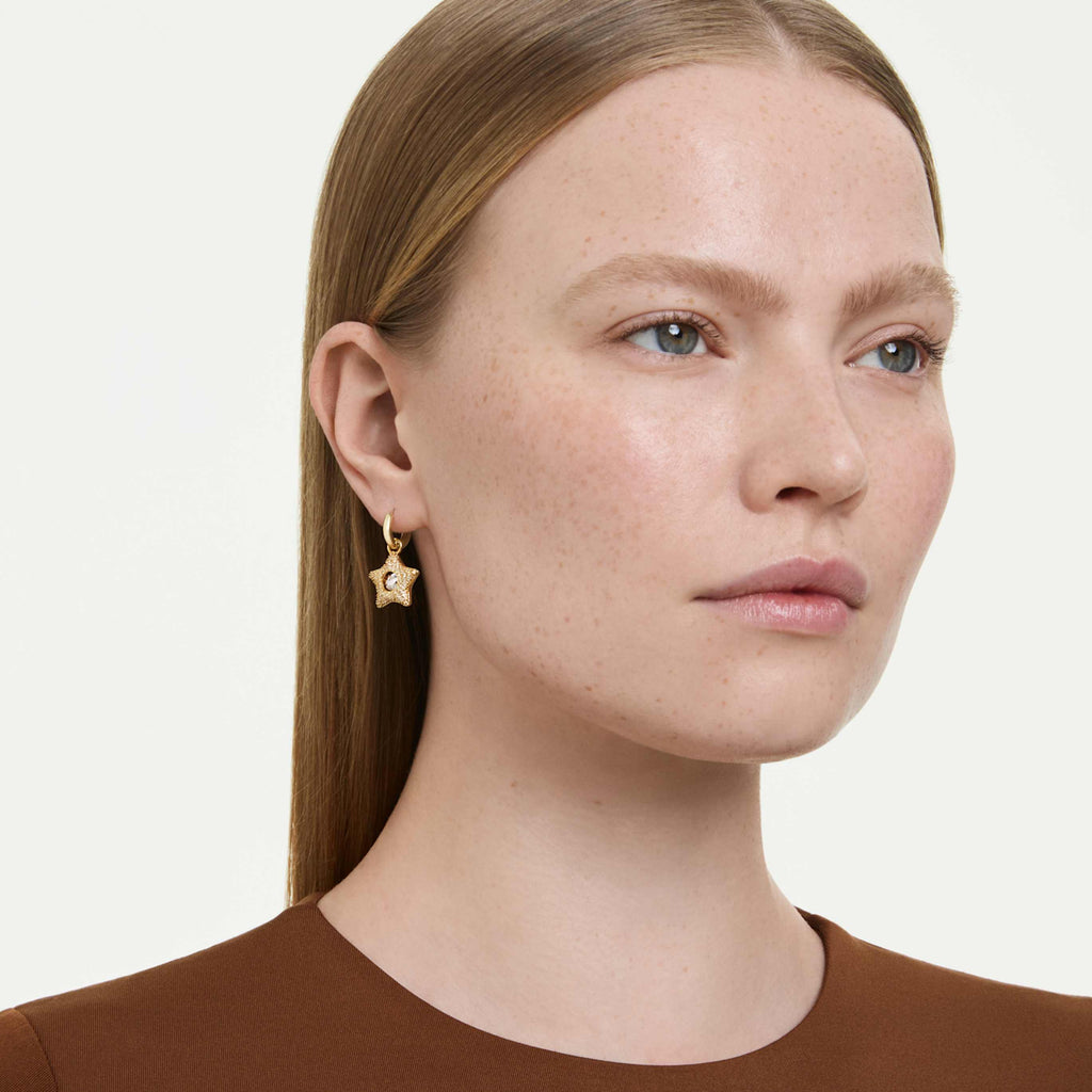 Swarovski Sublima drop earrings Round cut, Star, Multicolored, 18K gold finish