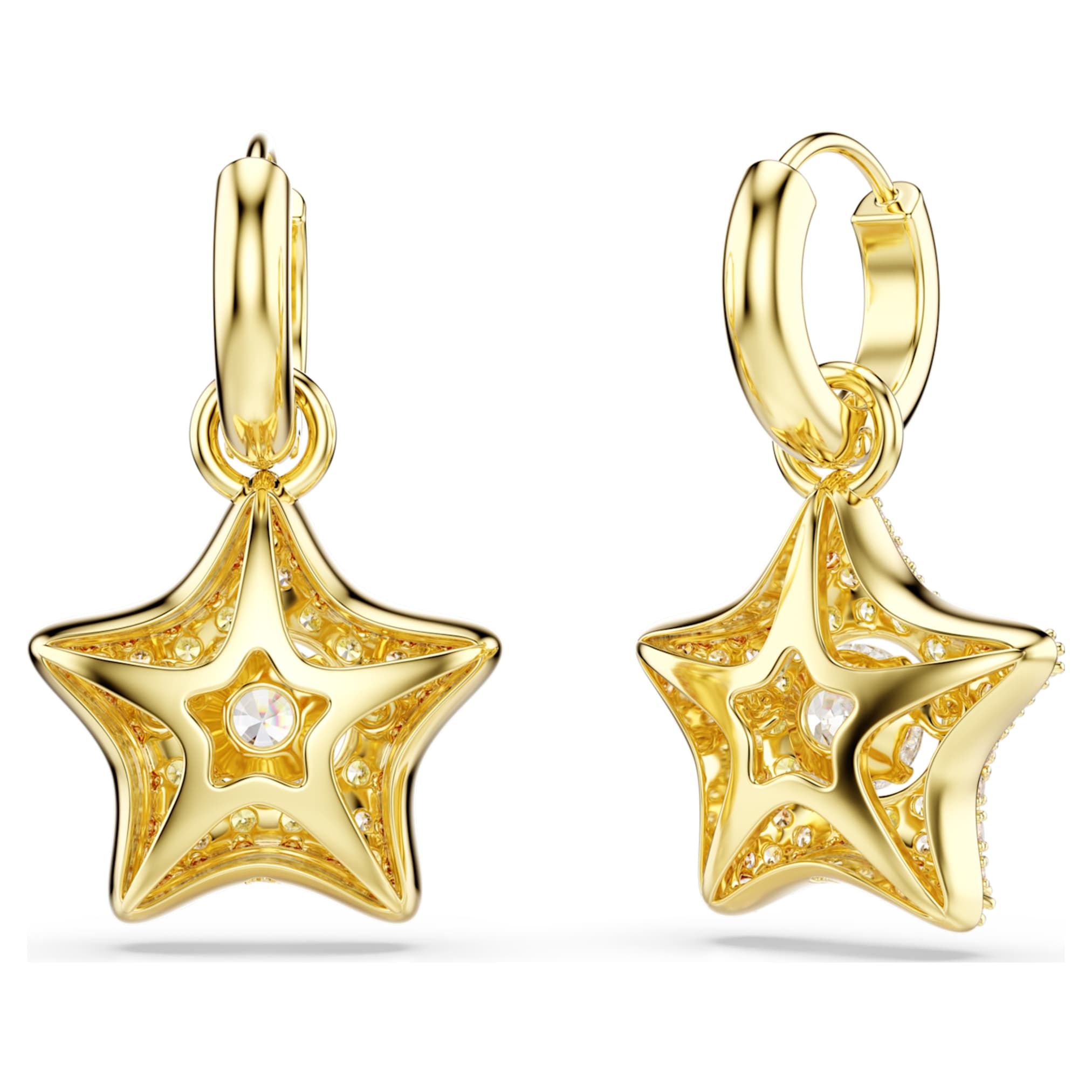 Swarovski Sublima drop earrings Round cut, Star, Multicolored, 18K gold finish