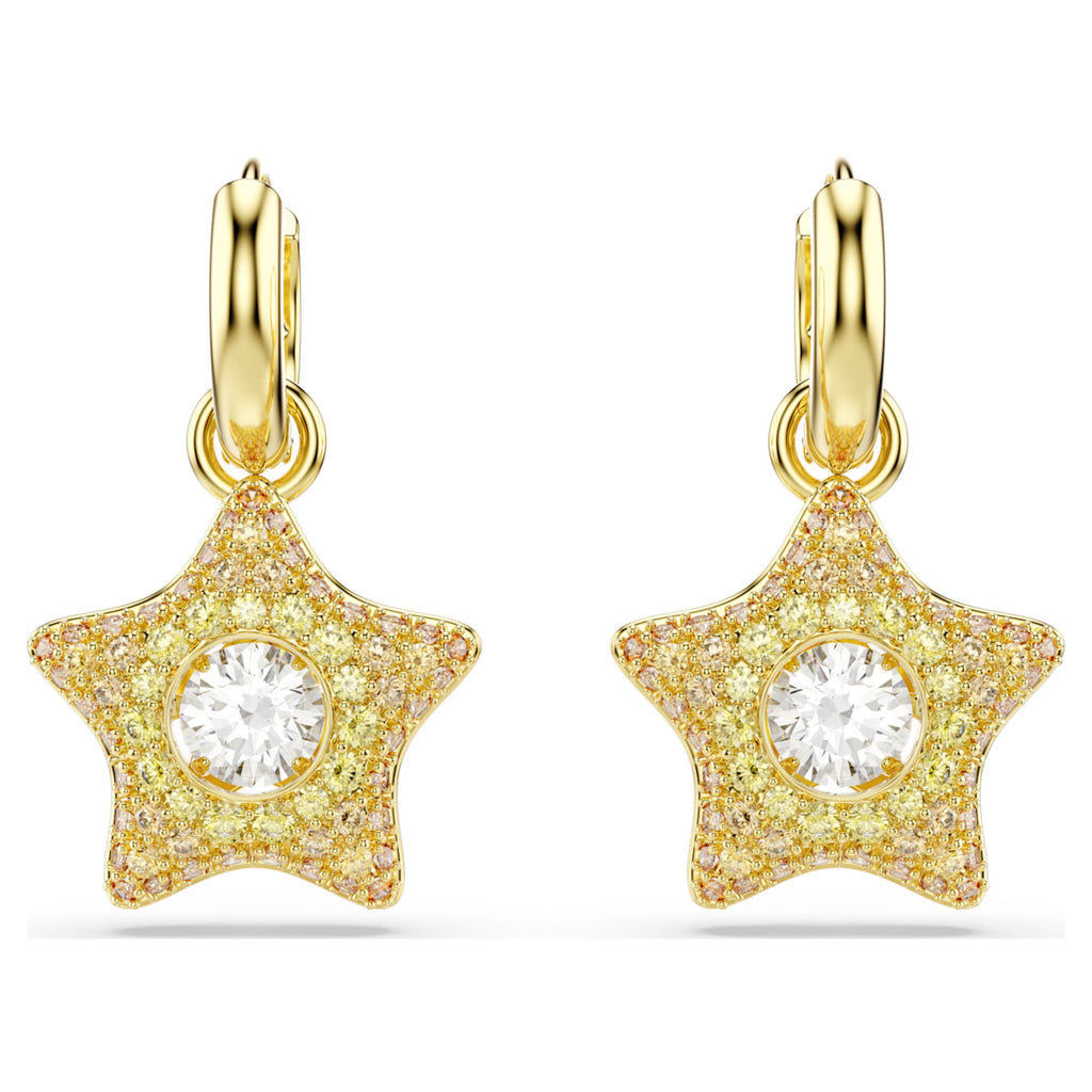 Swarovski Sublima drop earrings Round cut, Star, Multicolored, 18K gold finish