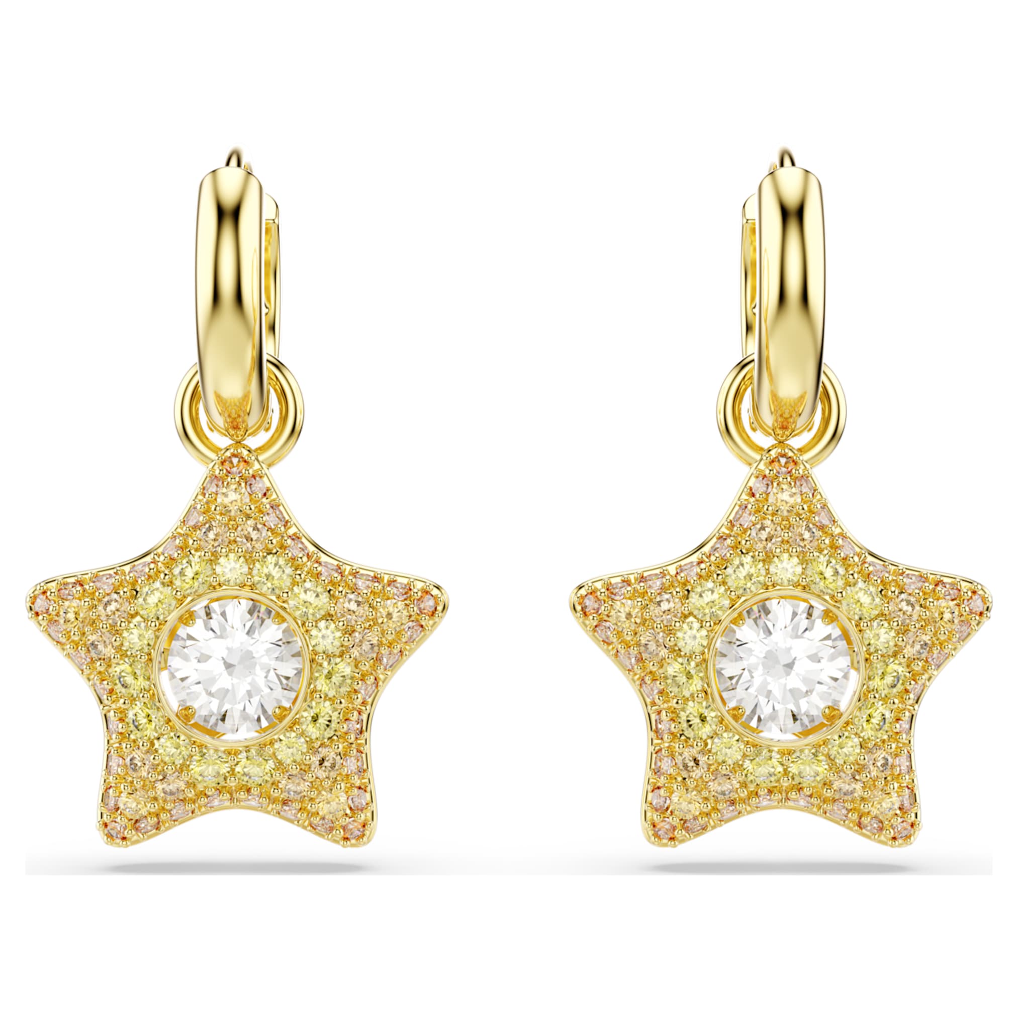 Swarovski Sublima drop earrings Round cut, Star, Multicolored, 18K gold finish