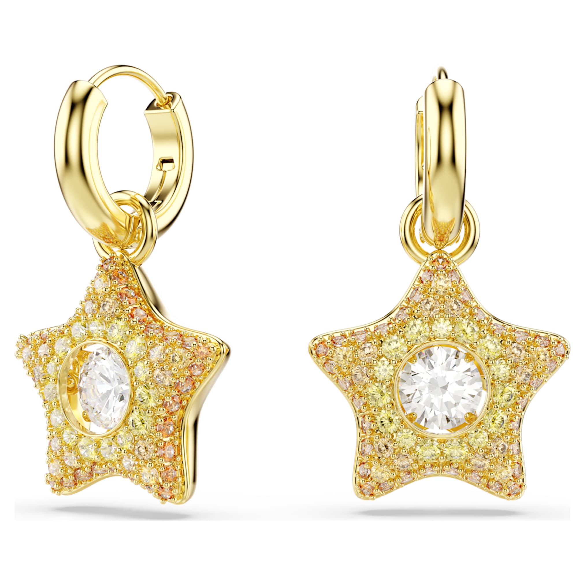 Swarovski Sublima drop earrings Round cut, Star, Multicolored, 18K gold finish