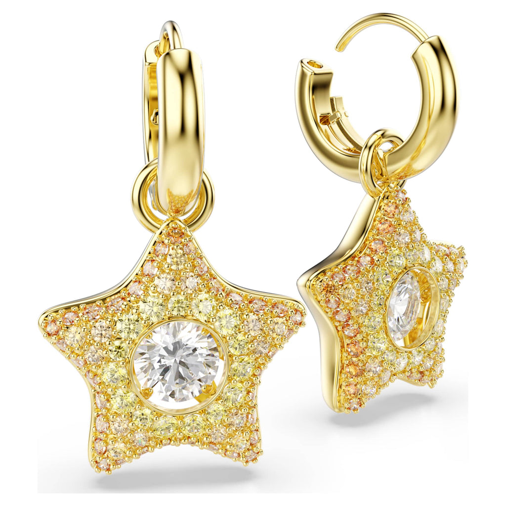 Swarovski Sublima drop earrings Round cut, Star, Multicolored, 18K gold finish