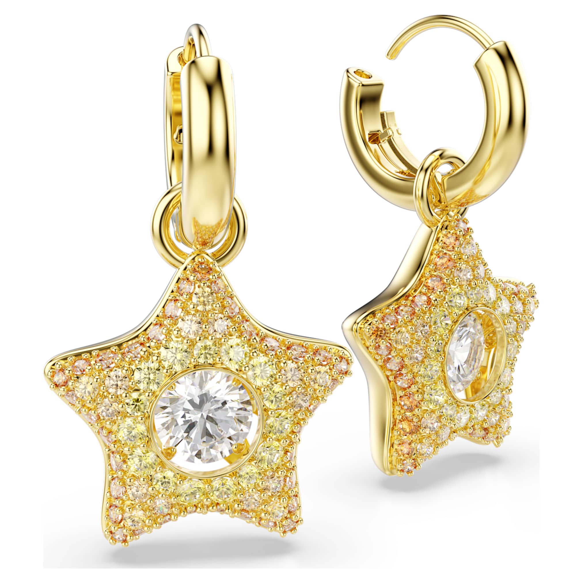 Swarovski Sublima drop earrings Round cut, Star, Multicolored, 18K gold finish