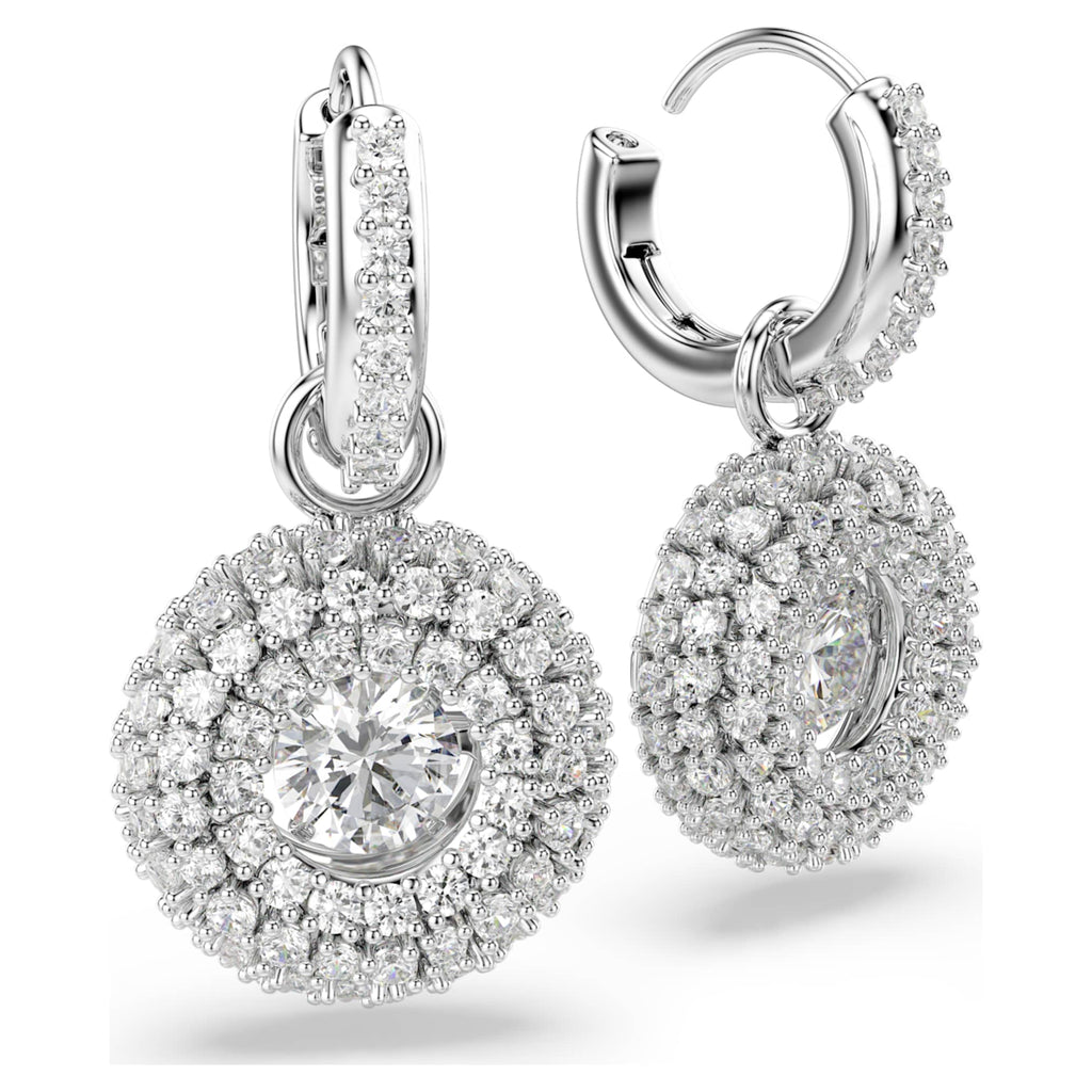 Swarovski Sublima drop earrings Round cut, White, Rhodium plated