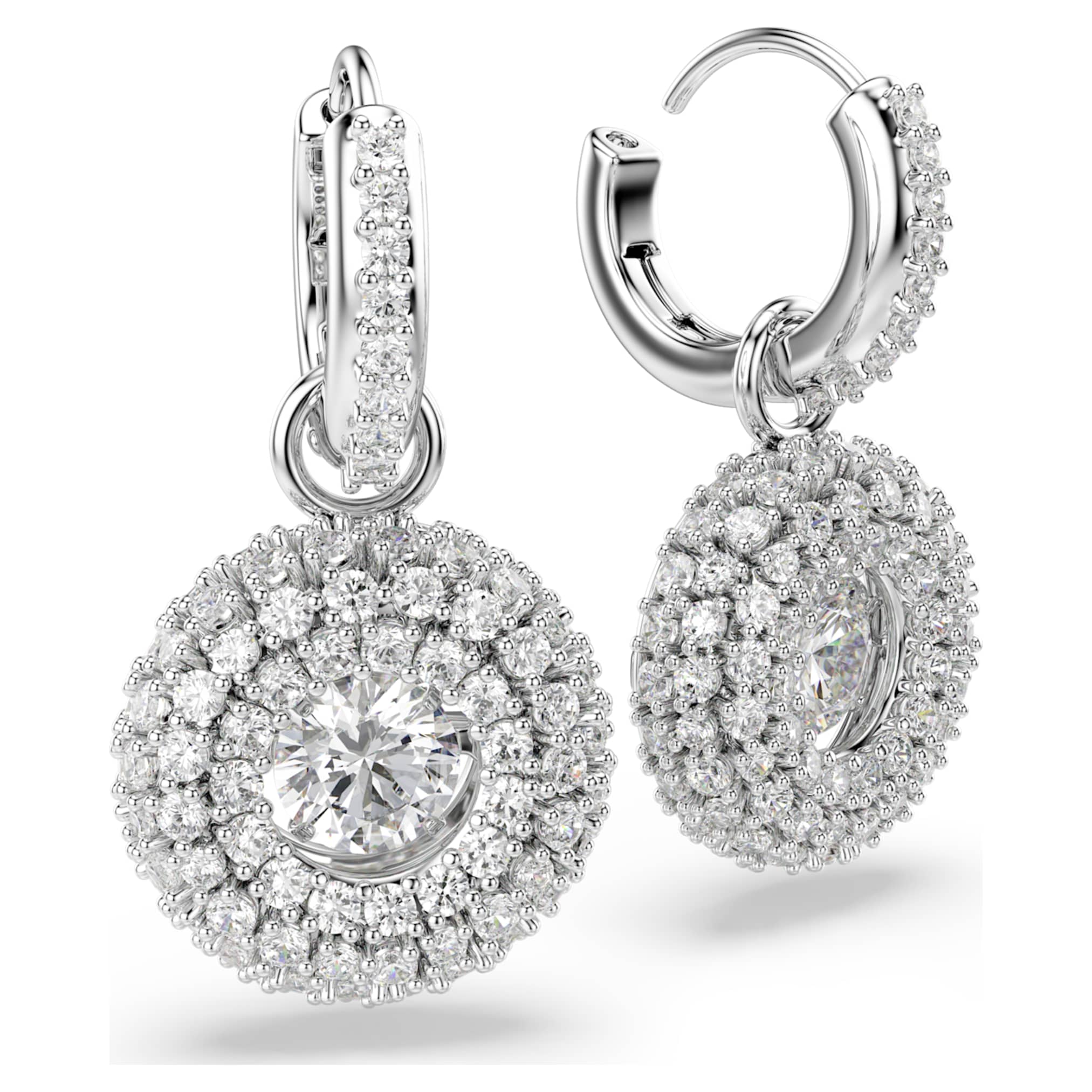 Swarovski Sublima drop earrings Round cut, White, Rhodium plated