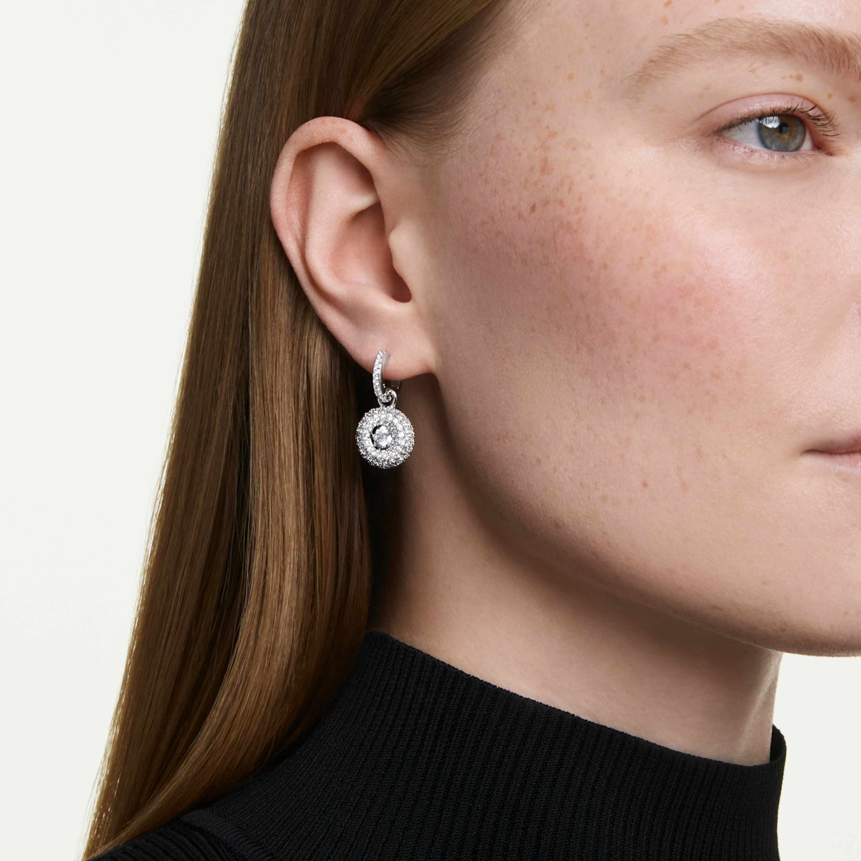 Swarovski Sublima drop earrings Round cut, White, Rhodium plated