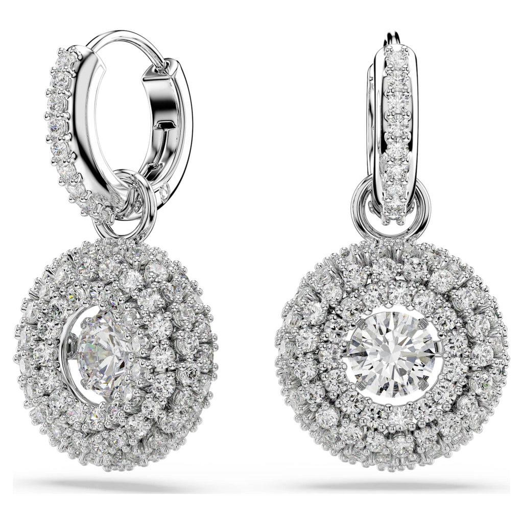 Swarovski Sublima drop earrings Round cut, White, Rhodium plated