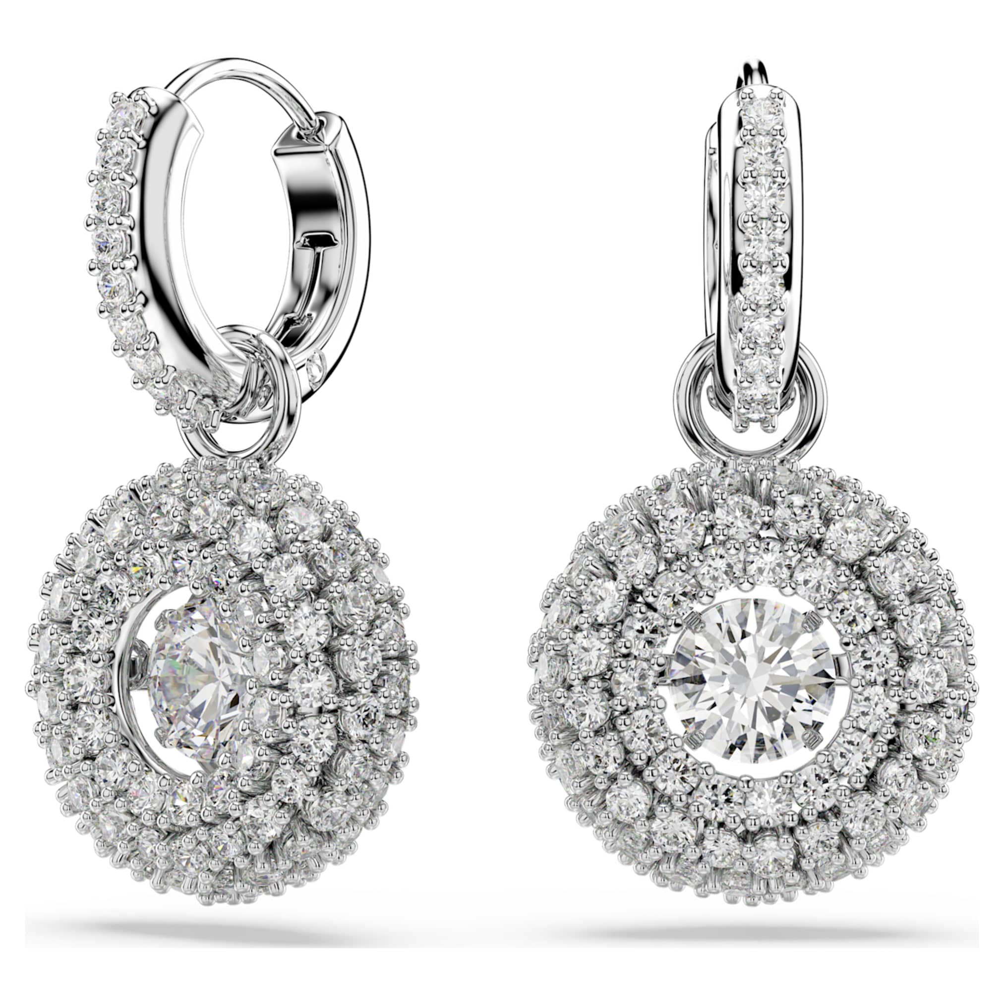 Swarovski Sublima drop earrings Round cut, White, Rhodium plated