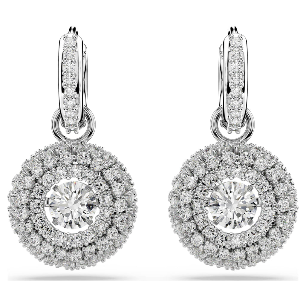 Swarovski Sublima drop earrings Round cut, White, Rhodium plated