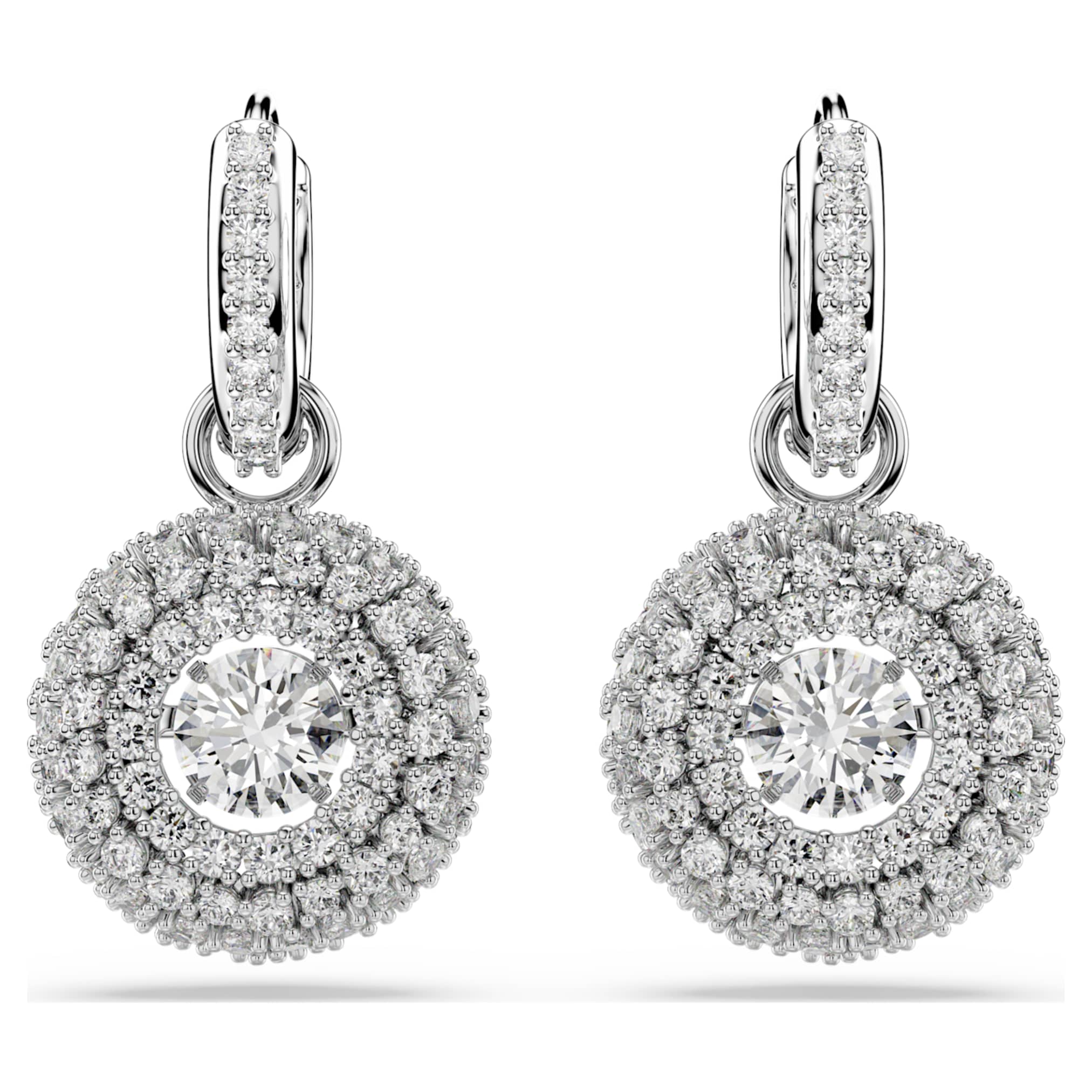 Swarovski Sublima drop earrings Round cut, White, Rhodium plated