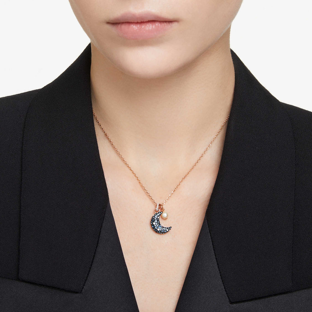 Swarovski Sublima pendant Crystal pearl, Moon, Multicolored, 18K rose gold finish