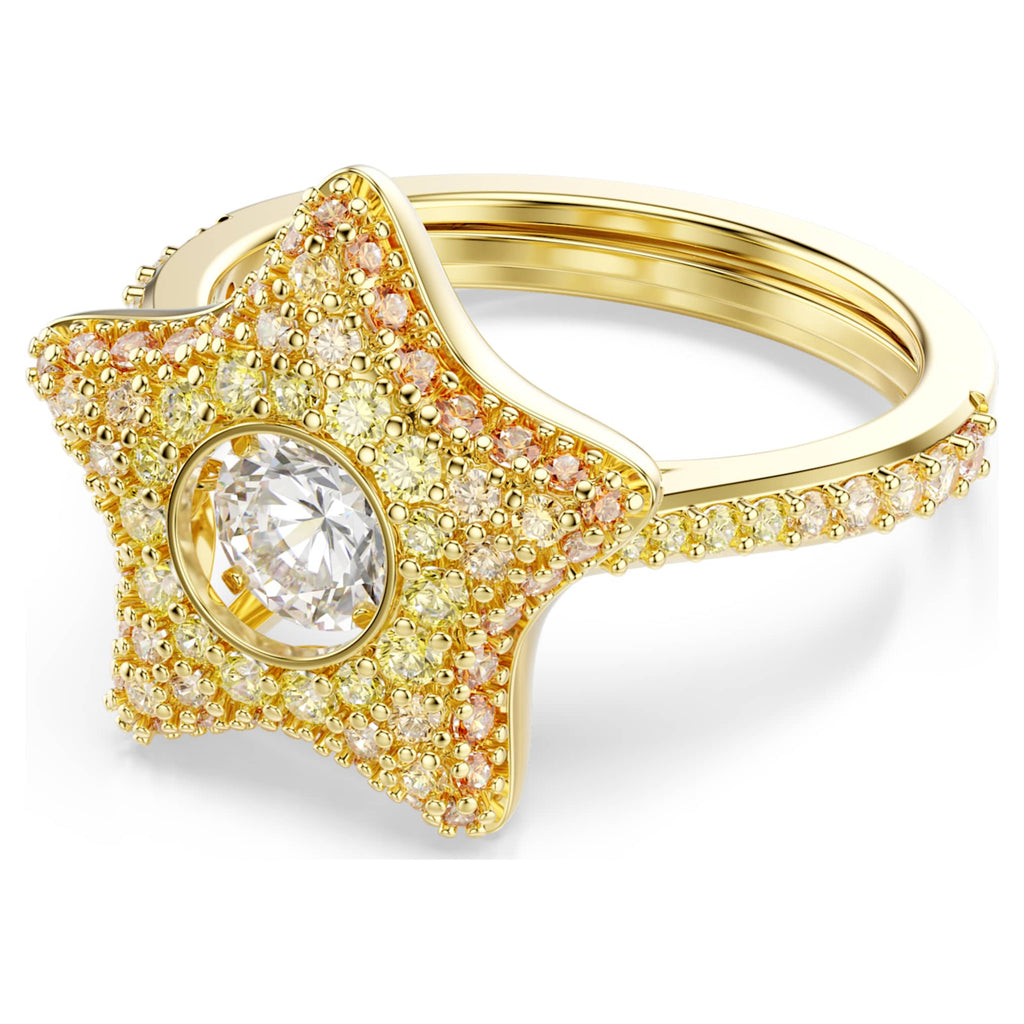 Swarovski Sublima ring Round cut, Star, Multicolored, 18K gold finish
