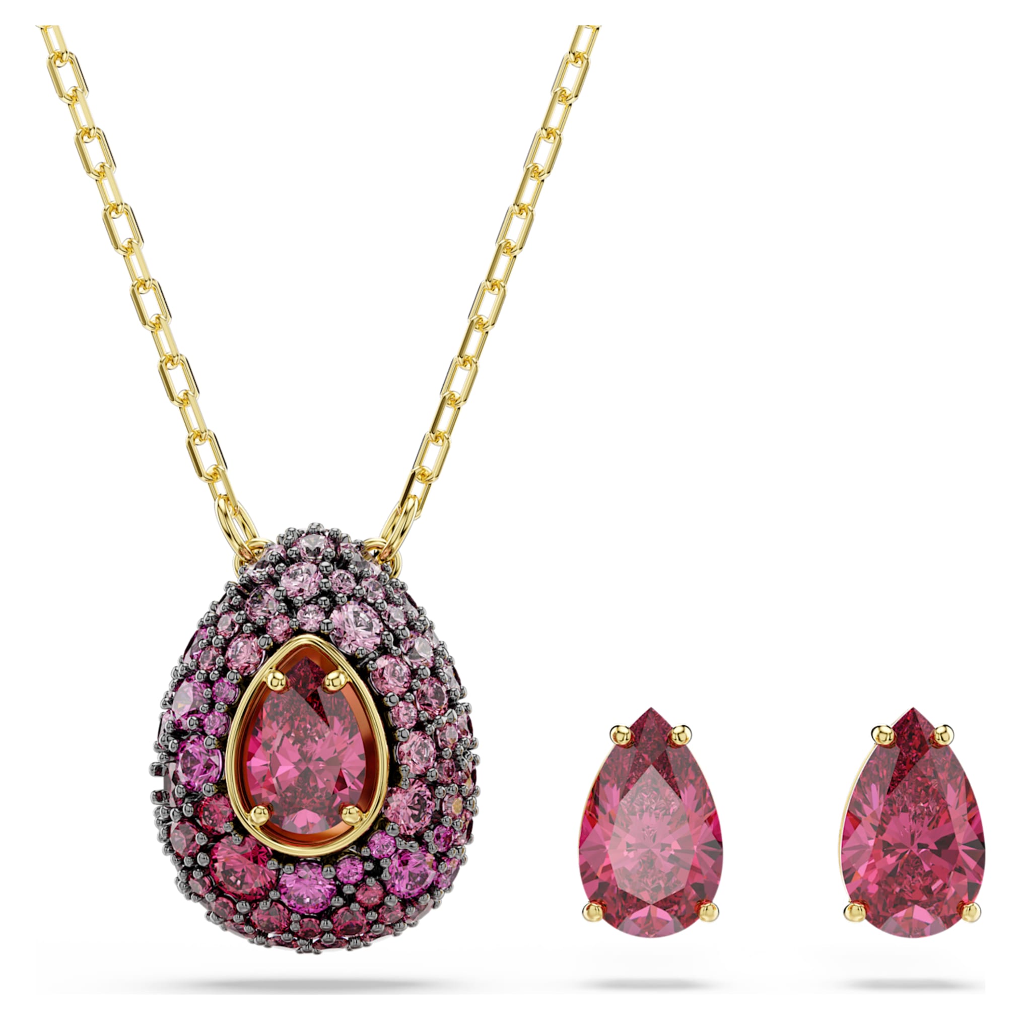 Swarovski Sublima set Set (2), Pear cut, Red, 18K gold finish