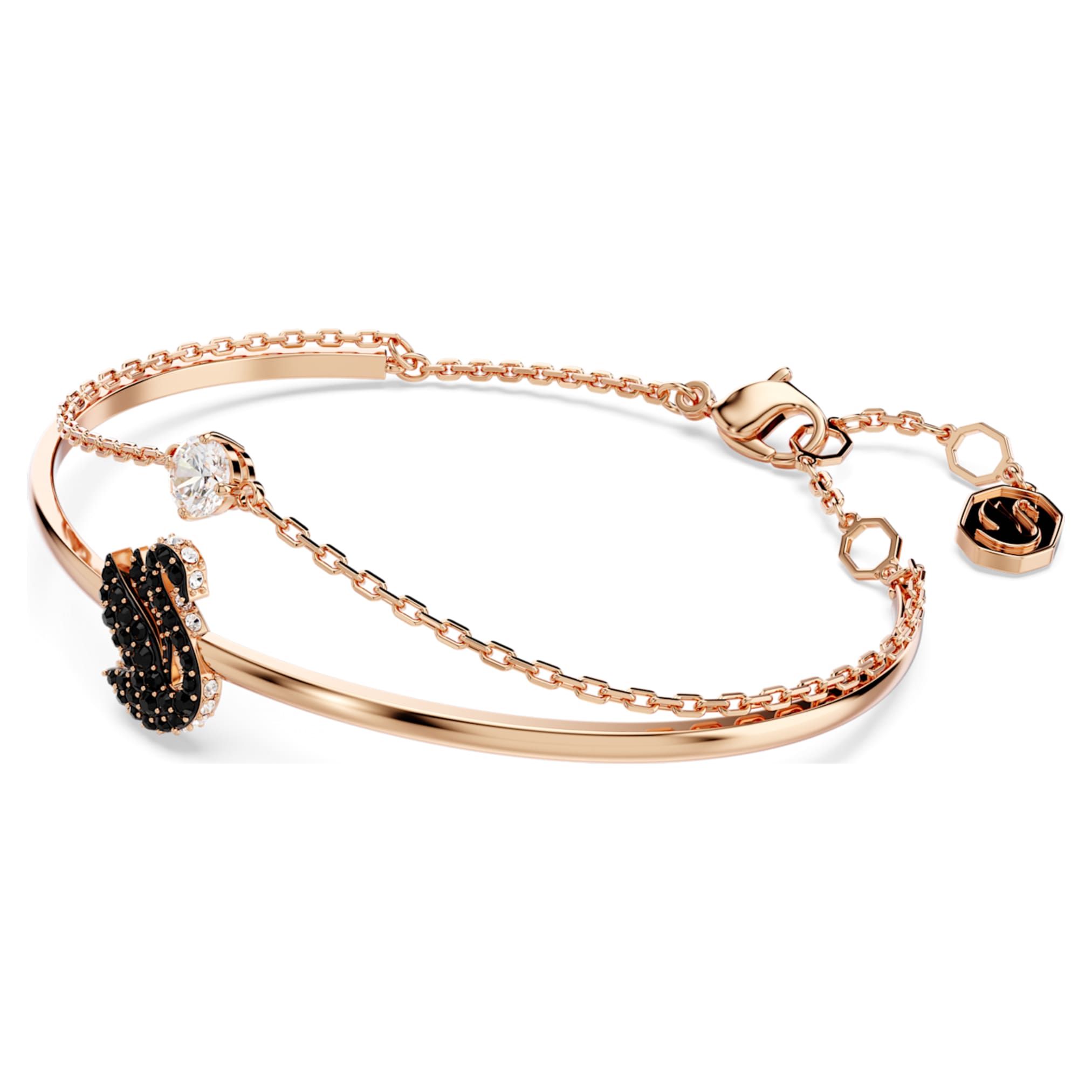 Swarovski Swan bangle Swan, Black, 18K rose gold finish