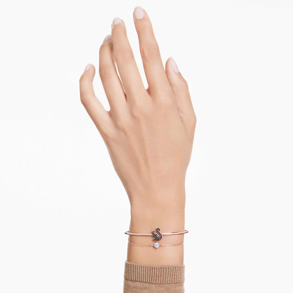 Swarovski Swan bangle Swan, Black, 18K rose gold finish