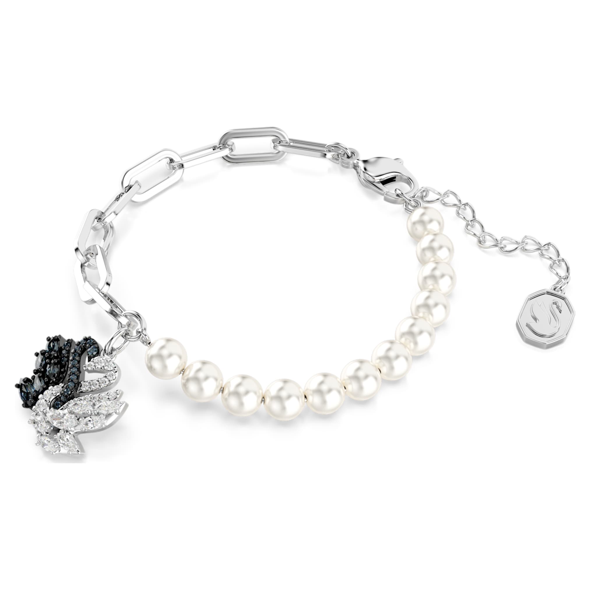Swarovski Swan bracelet Crystal pearl, Swan, Black, Mixed metal finish