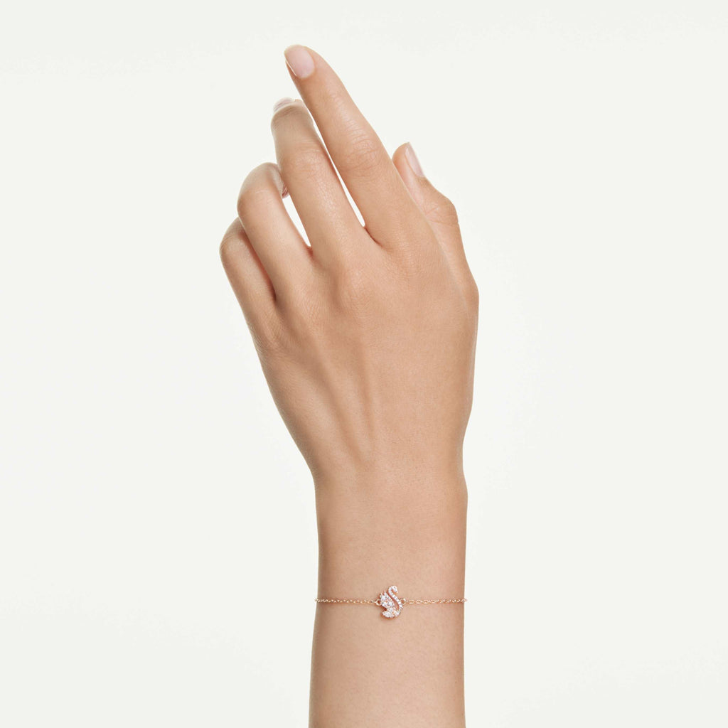 Swarovski Swan bracelet Mixed cuts, Swan, White, 18K rose gold finish