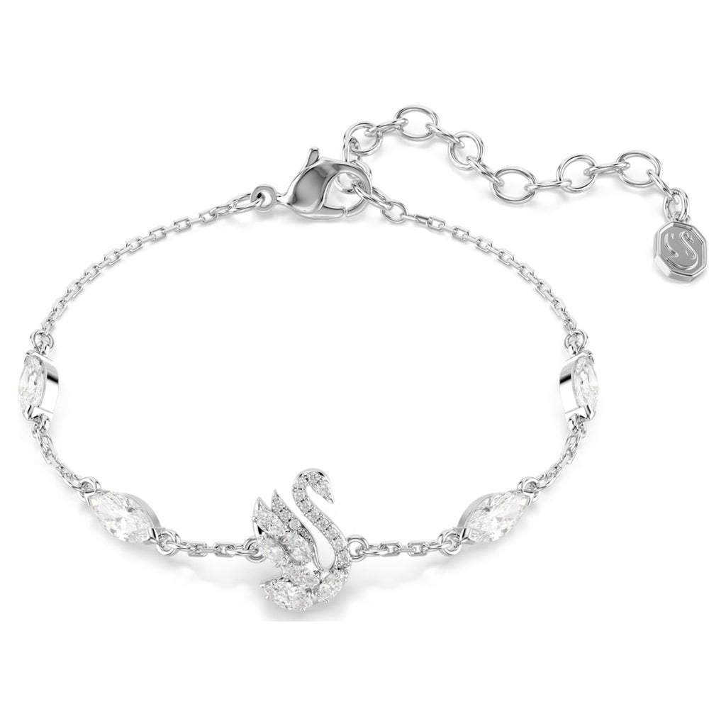 Swarovski Swan bracelet Mixed cuts, Swan, White, Rhodium plated
