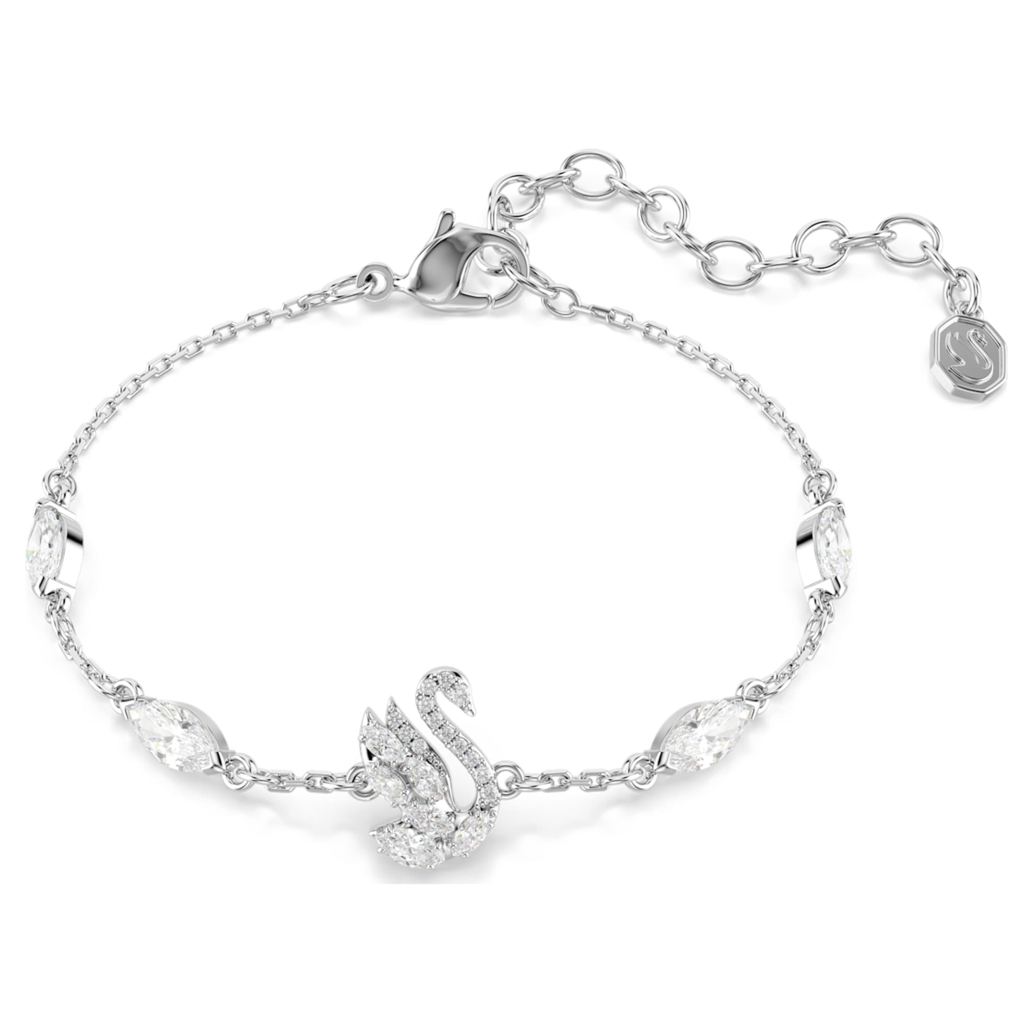Swarovski Swan bracelet Mixed cuts, Swan, White, Rhodium plated