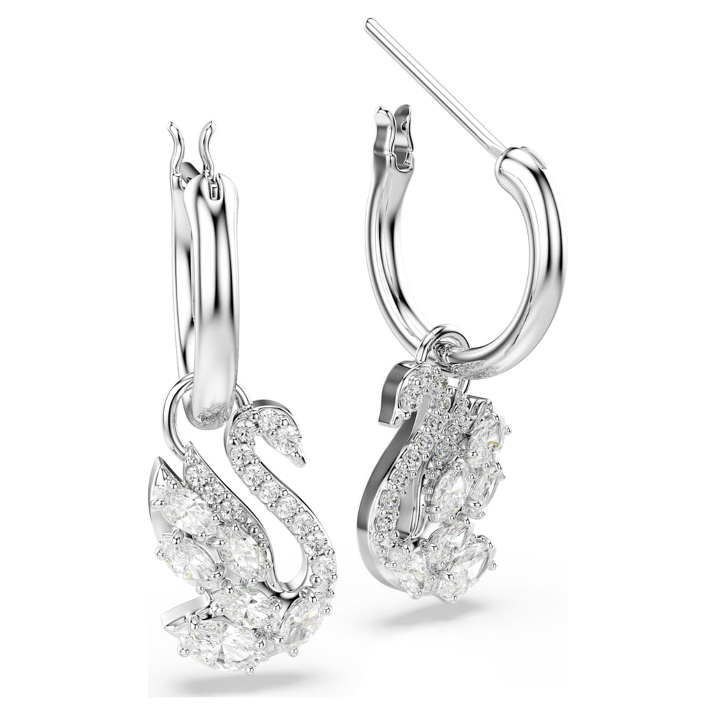 Swarovski Swan drop earrings Mixed cuts, Swan, White, Rhodium plated