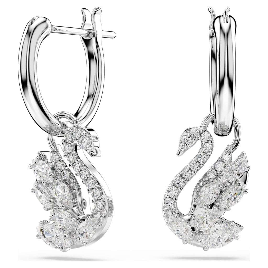 Swarovski Swan drop earrings Mixed cuts, Swan, White, Rhodium plated