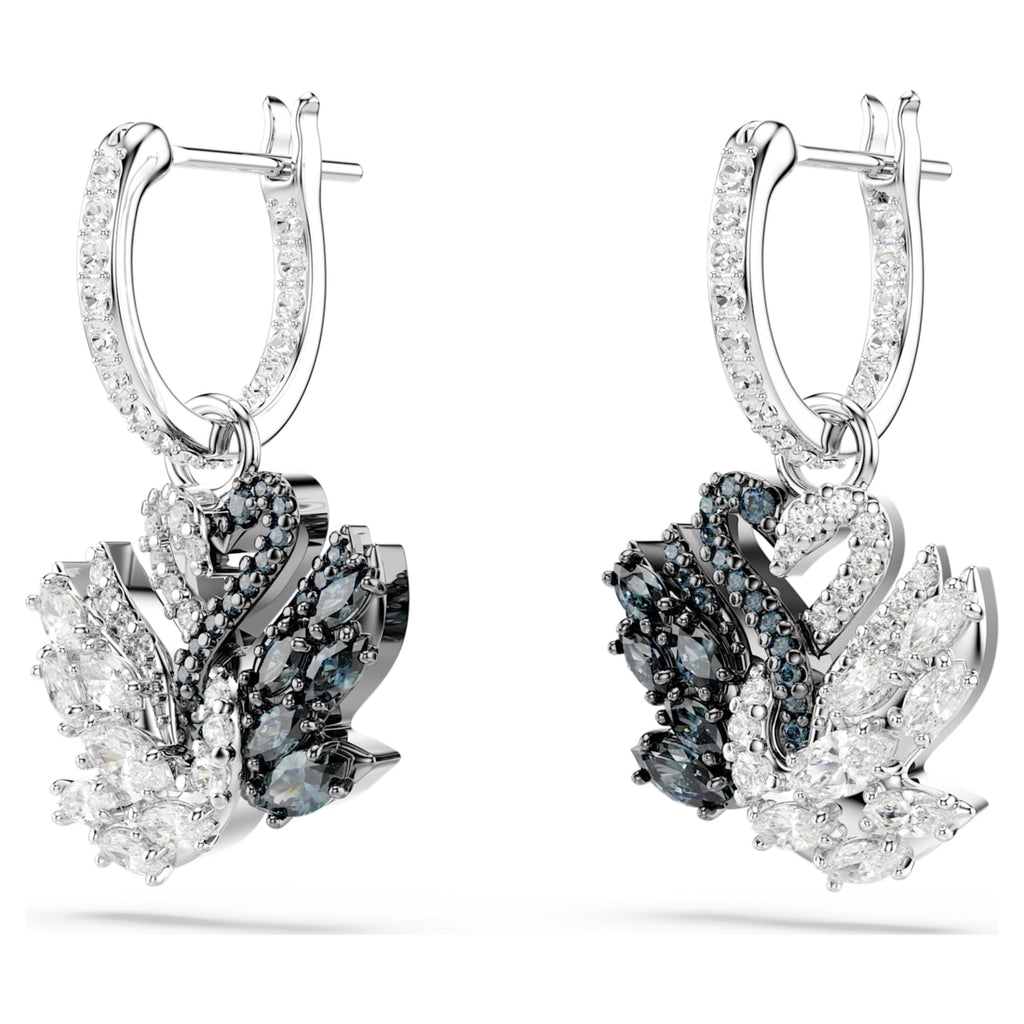 Swarovski Swan drop earrings Swan, Black, Mixed metal finish