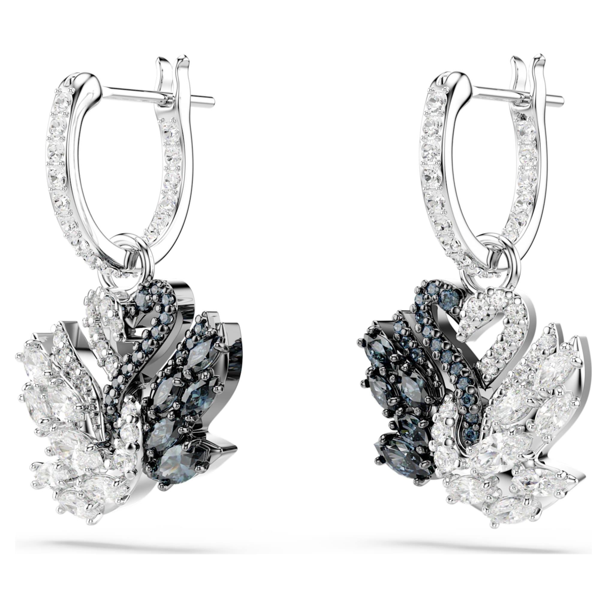 Swarovski Swan drop earrings Swan, Black, Mixed metal finish