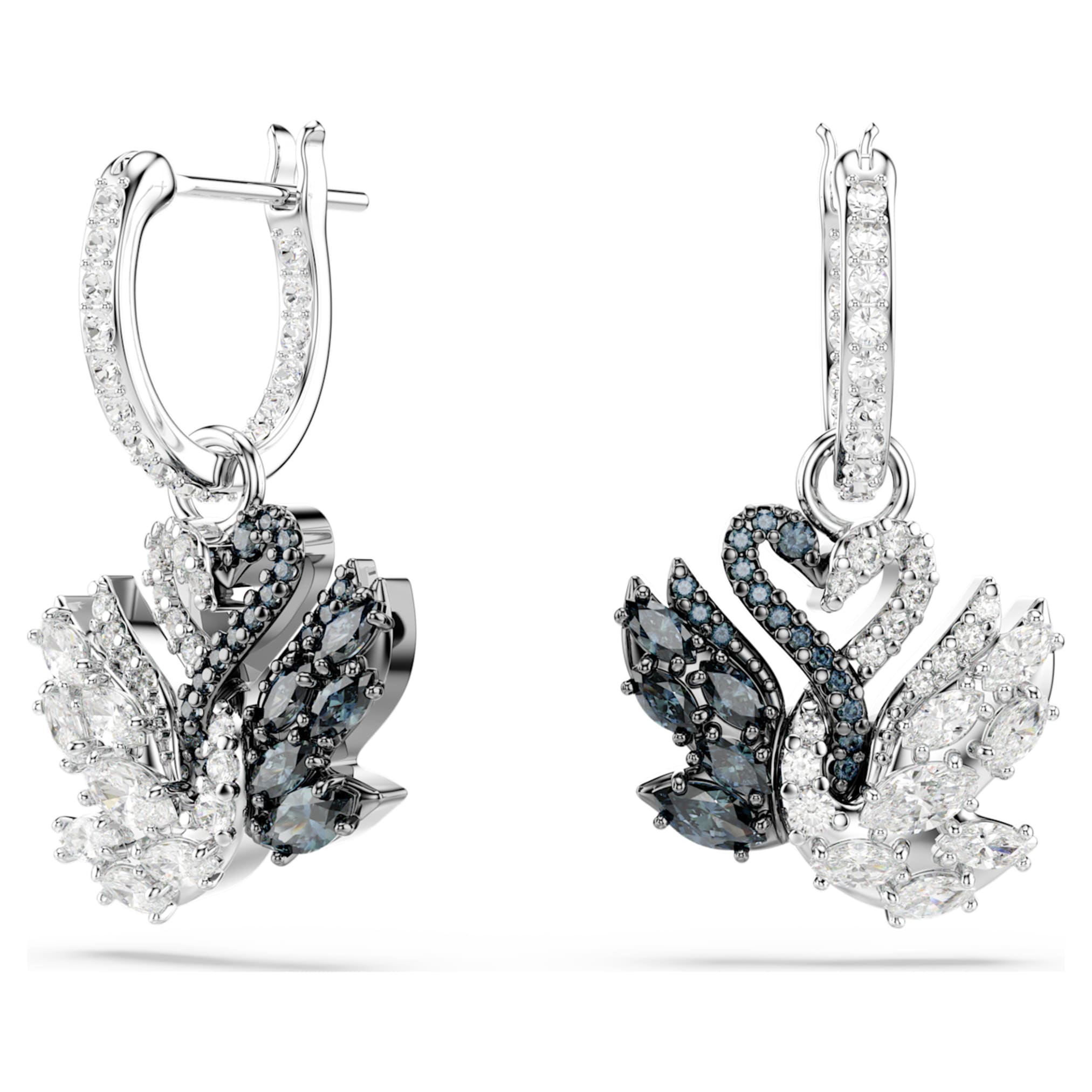 Swarovski Swan drop earrings Swan, Black, Mixed metal finish