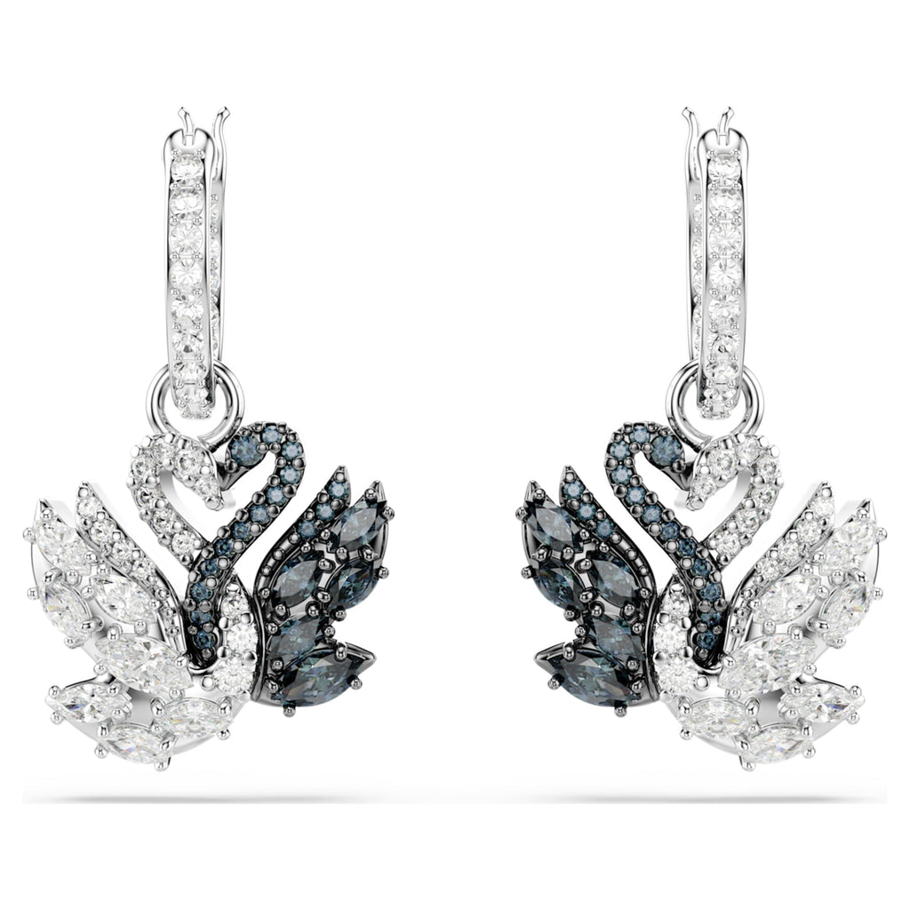 Swarovski Swan drop earrings Swan, Black, Mixed metal finish