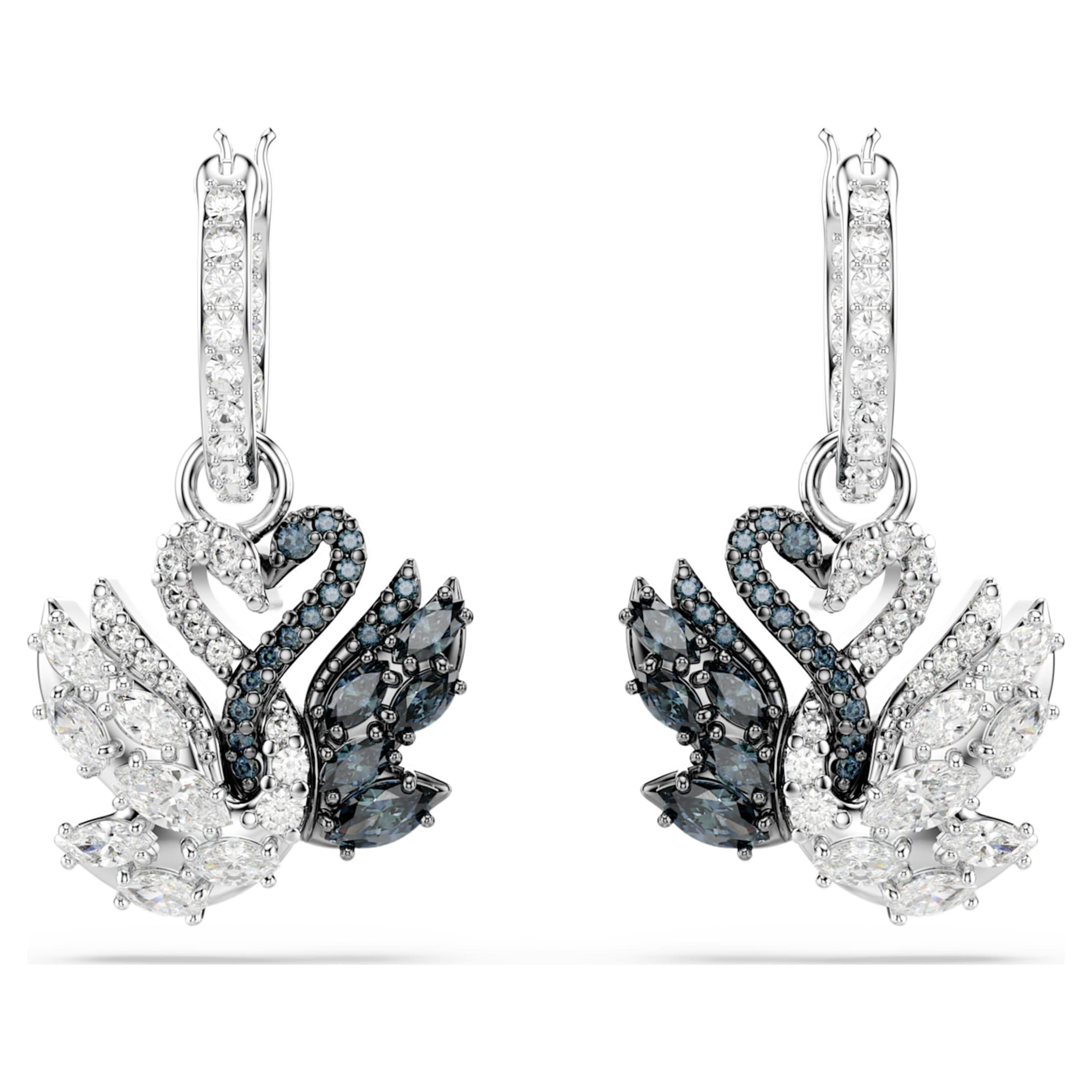 Swarovski Swan drop earrings Swan, Black, Mixed metal finish