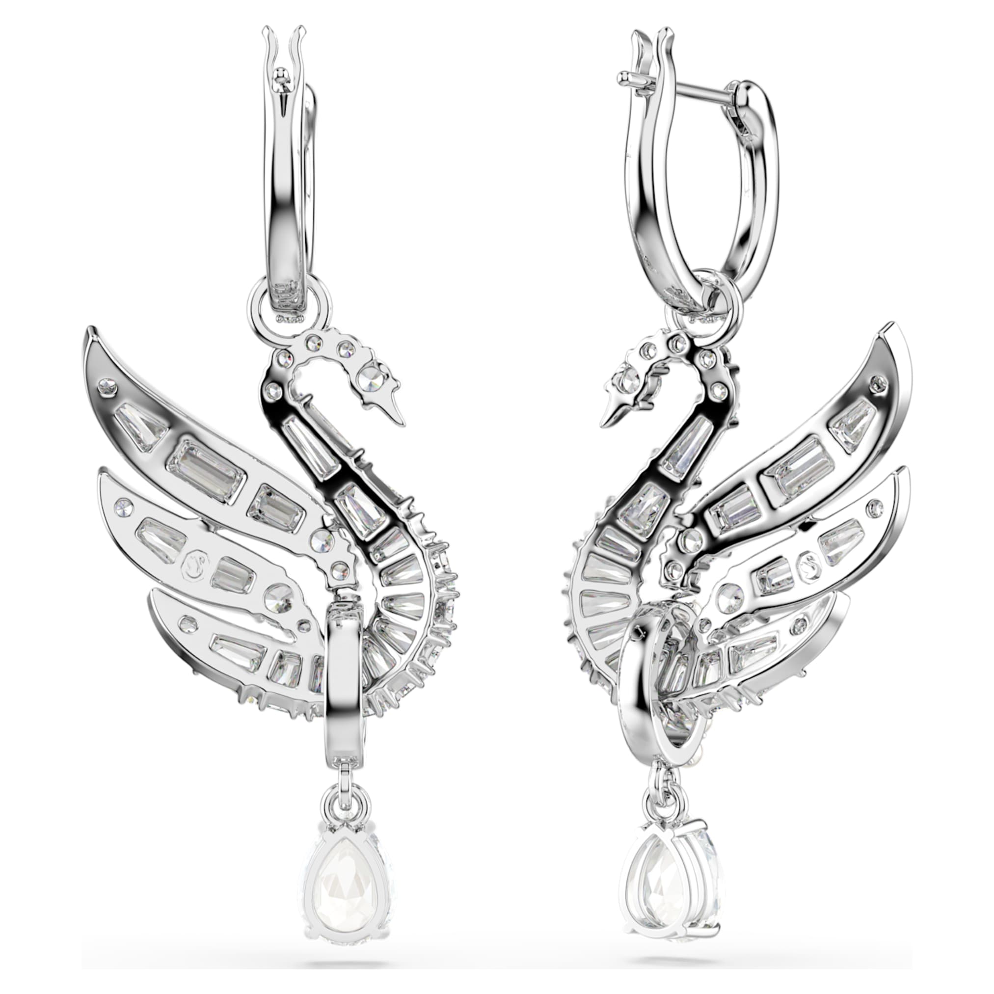 Swarovski Swan earrings Swan, White, Rhodium plated