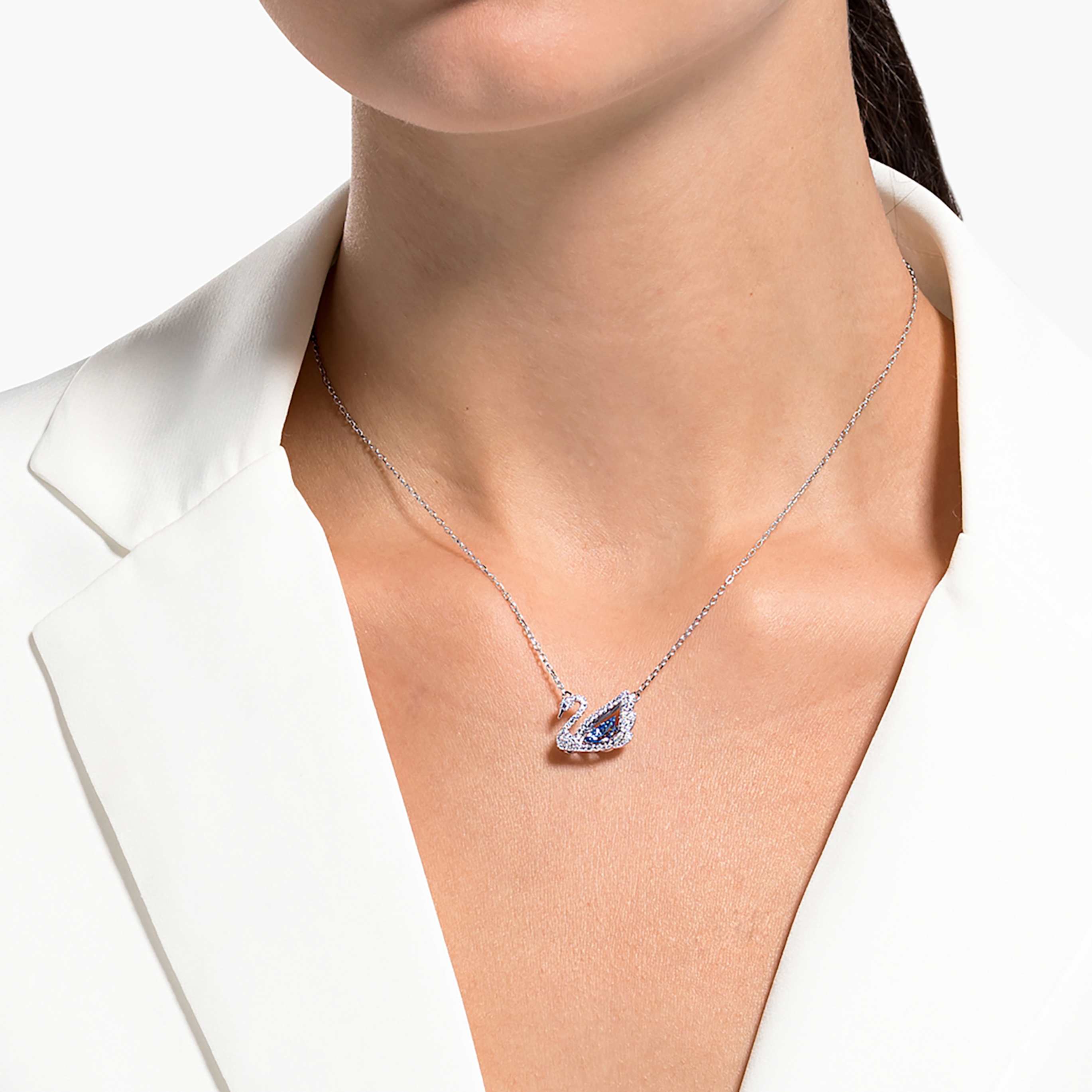 Swarovski Swan necklace Dancing swan, Blue, Rhodium plated