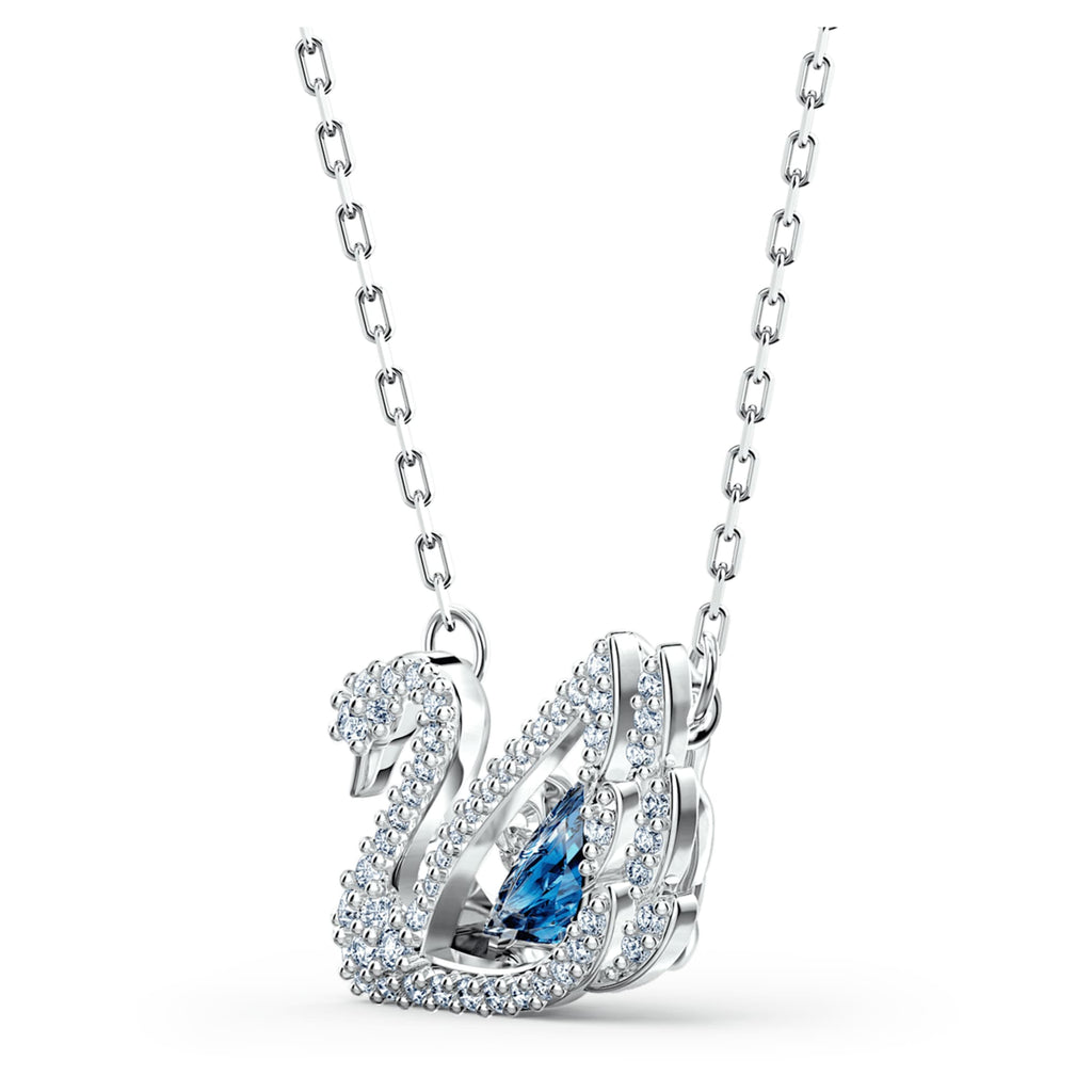 Swarovski Swan necklace Dancing swan, Blue, Rhodium plated