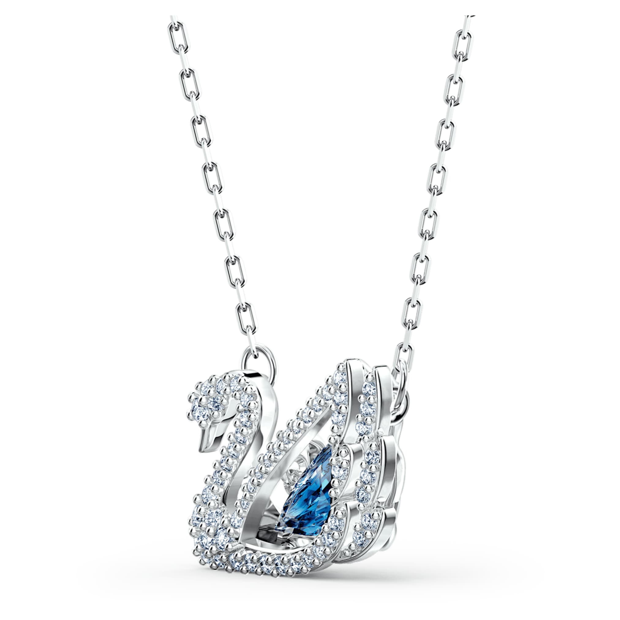 Swarovski Swan necklace Dancing swan, Blue, Rhodium plated