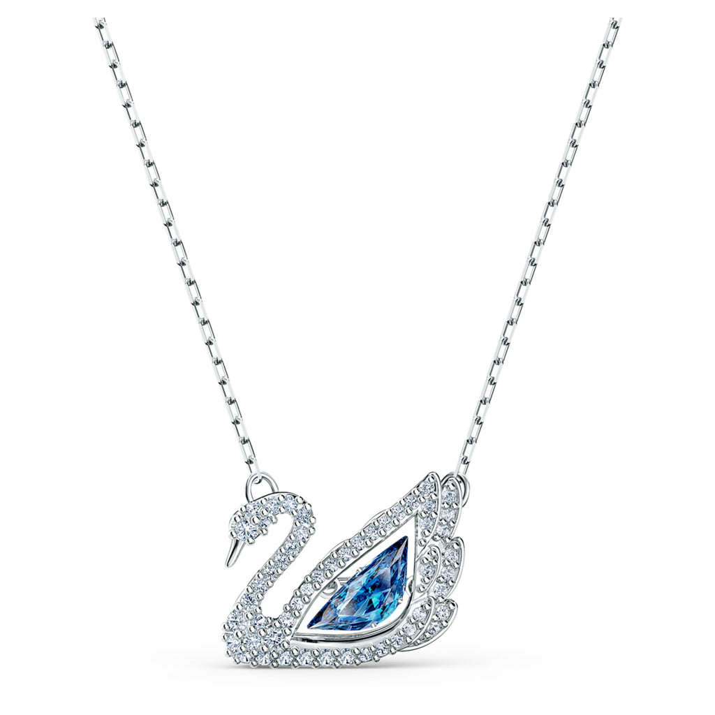 Swarovski Swan necklace Dancing swan, Blue, Rhodium plated
