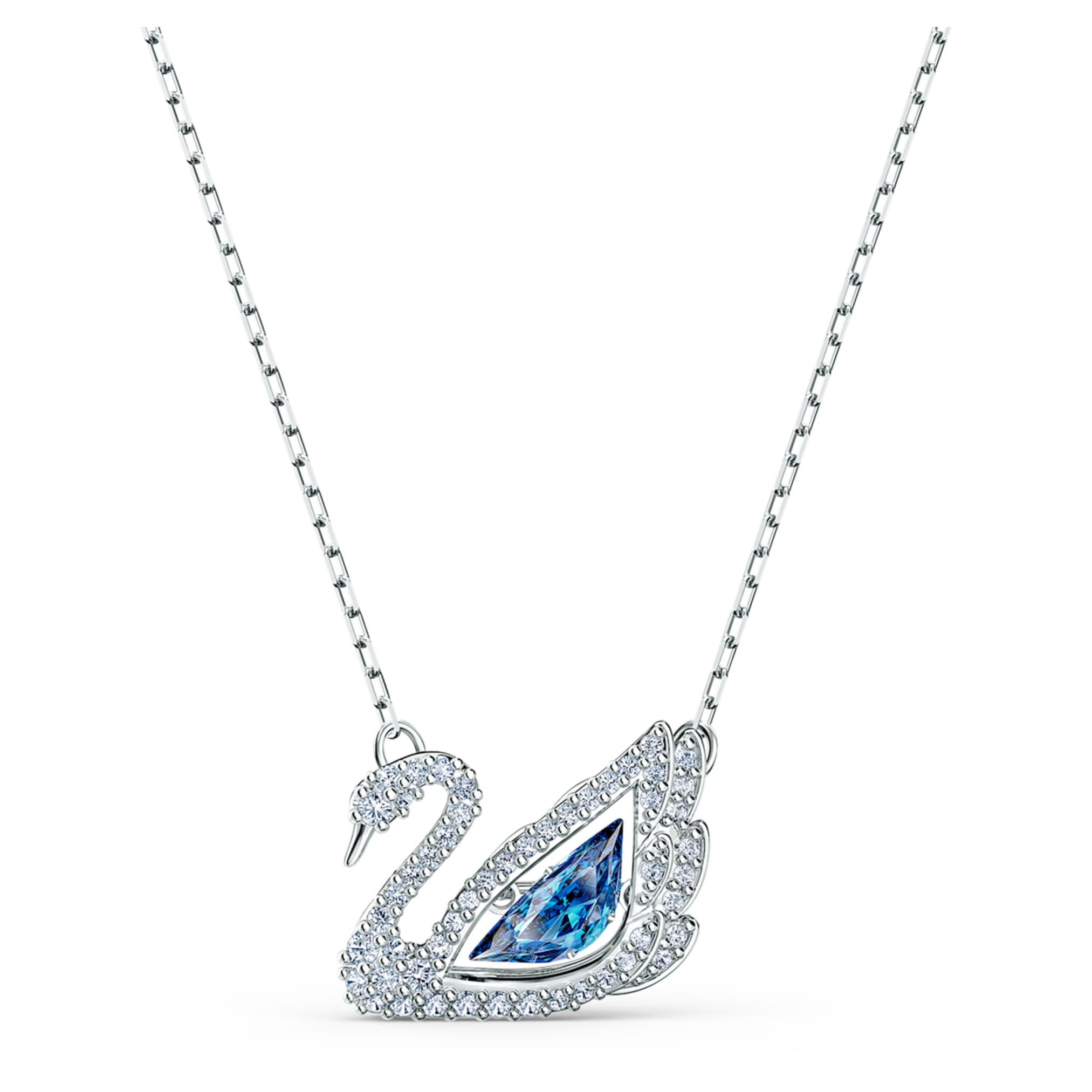 Swarovski Swan necklace Dancing swan, Blue, Rhodium plated