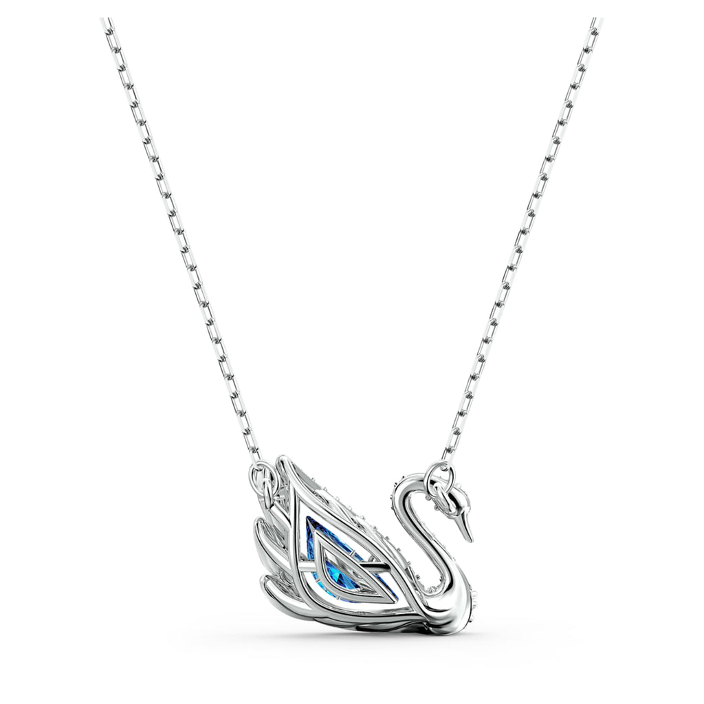 Swarovski Swan necklace Dancing swan, Blue, Rhodium plated