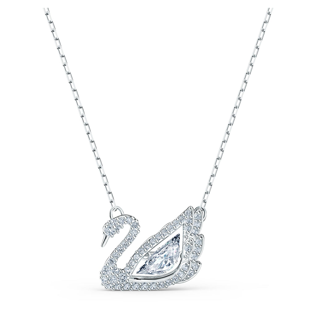 Swarovski Swan necklace Dancing swan, White, Rhodium plated