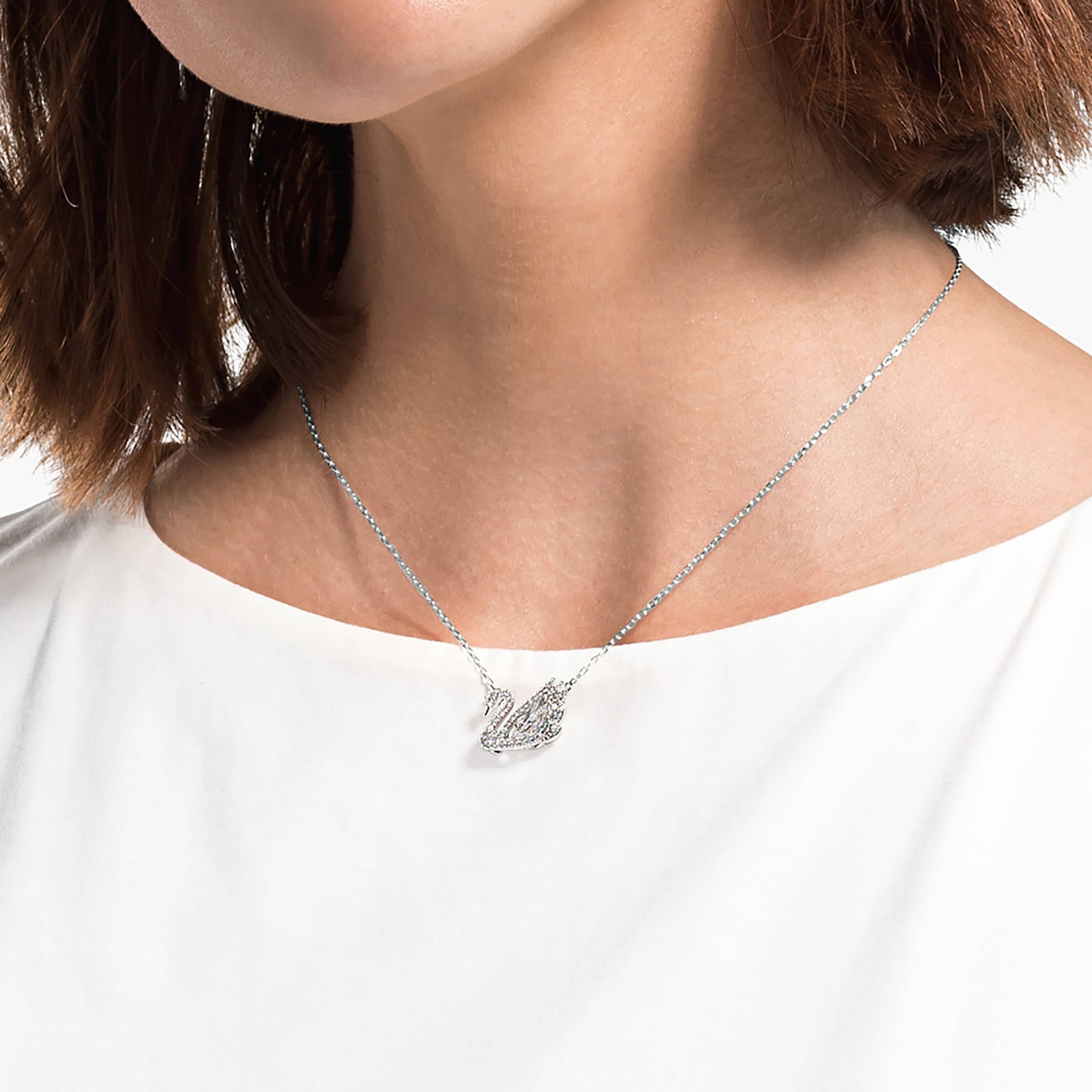 Swarovski Swan necklace Dancing swan, White, Rhodium plated