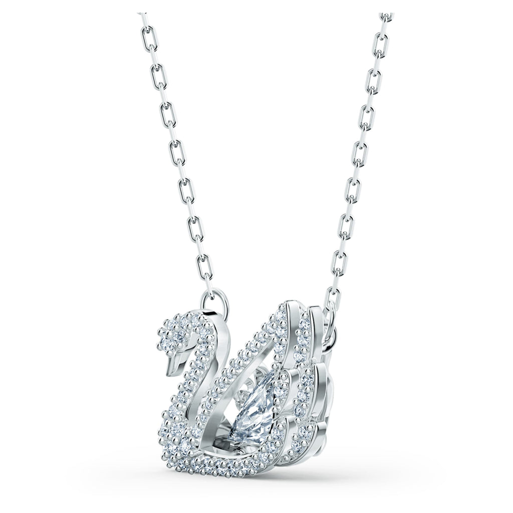 Swarovski Swan necklace Dancing swan, White, Rhodium plated
