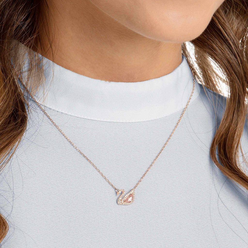 Swarovski Swan necklace Swan, Pink, 18K rose gold finish
