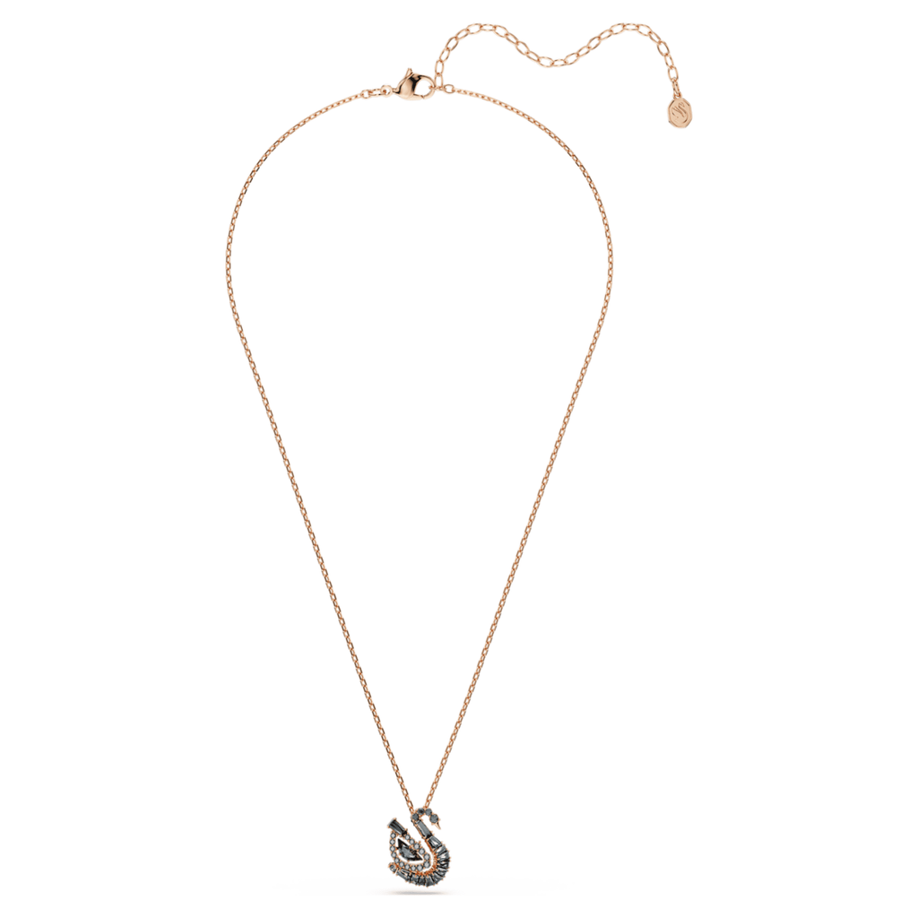 Swarovski Swan pendant Mixed cuts, Swan, Black, 18K rose gold finish