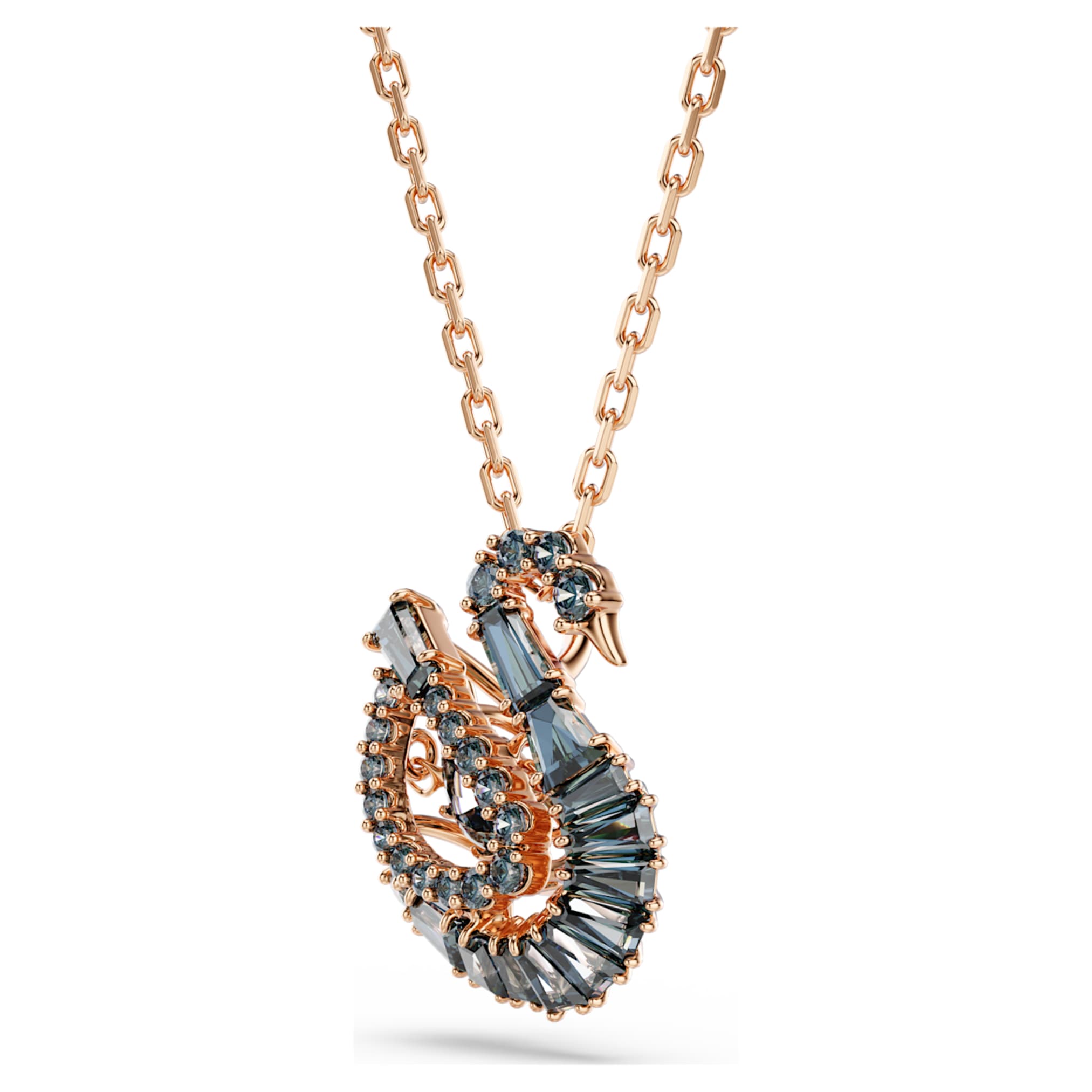 Swarovski Swan pendant Mixed cuts, Swan, Black, 18K rose gold finish