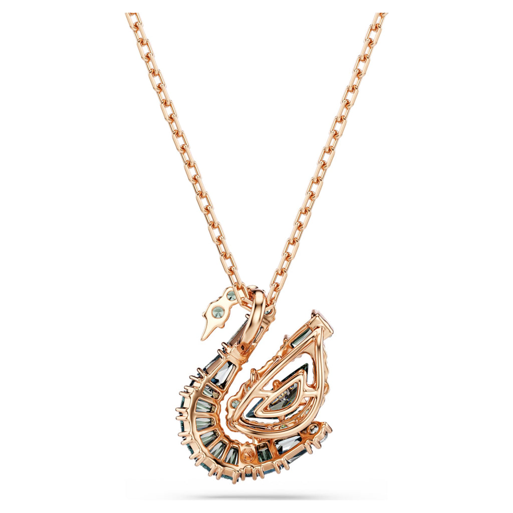Swarovski Swan pendant Mixed cuts, Swan, Black, 18K rose gold finish