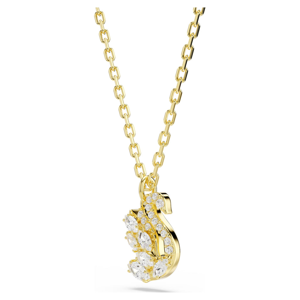 Swarovski Swan pendant Mixed cuts, Swan, White, 18K gold finish