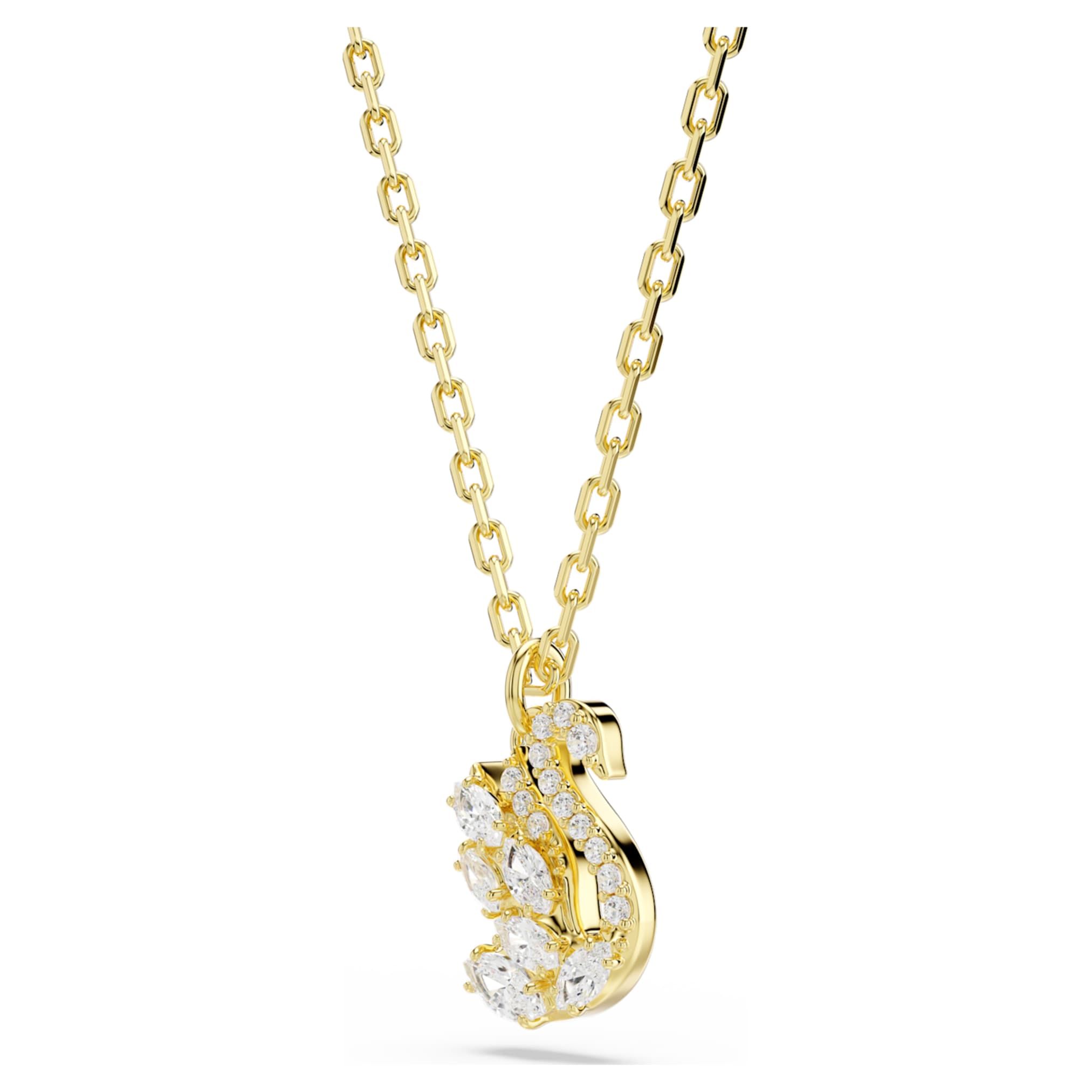 Swarovski Swan pendant Mixed cuts, Swan, White, 18K gold finish