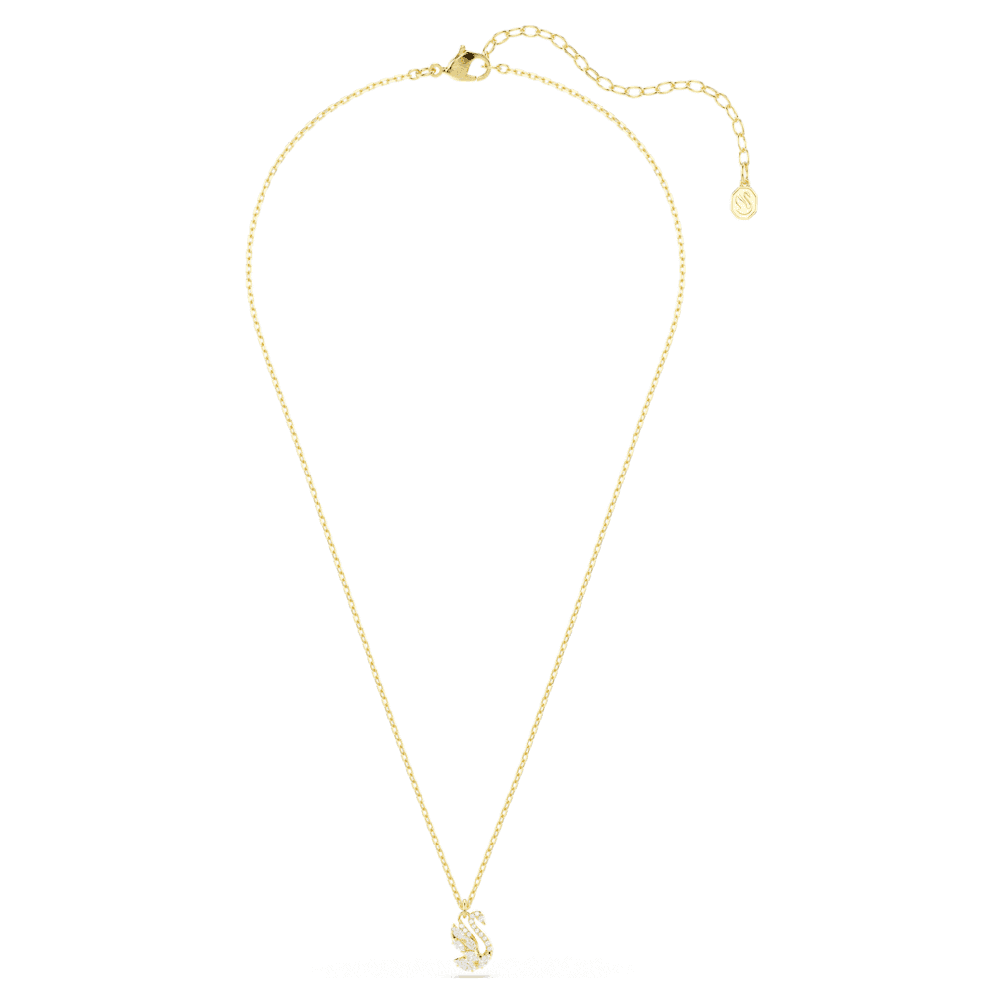 Swarovski Swan pendant Mixed cuts, Swan, White, 18K gold finish