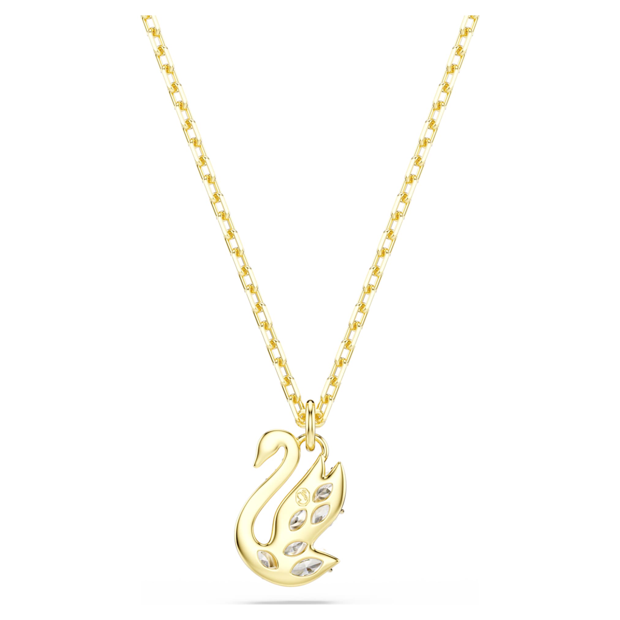 Swarovski Swan pendant Mixed cuts, Swan, White, 18K gold finish
